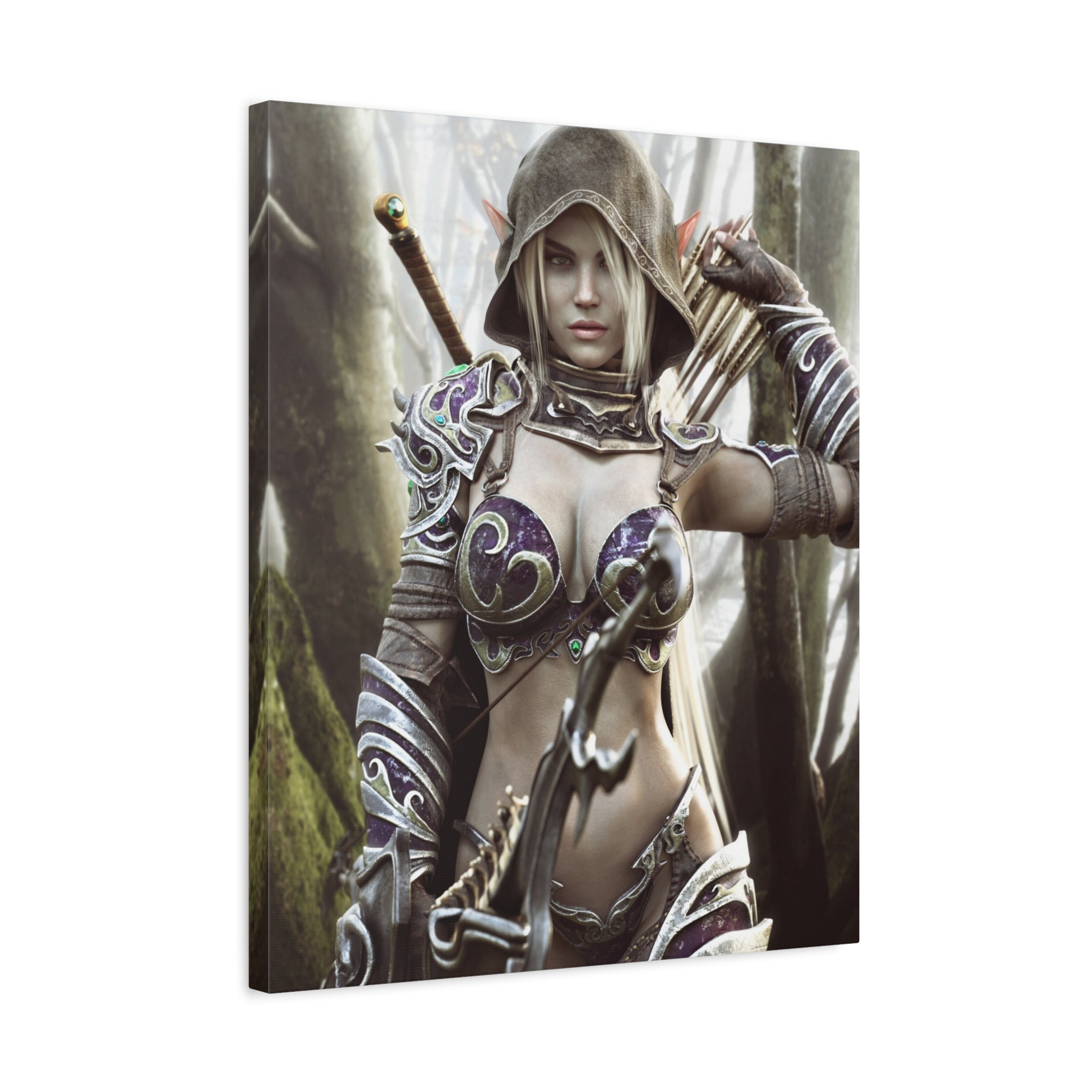 Fantasy Archer Warrior Canvas Print — Matte Stretched Wall Art- No AI- Human created illustration art