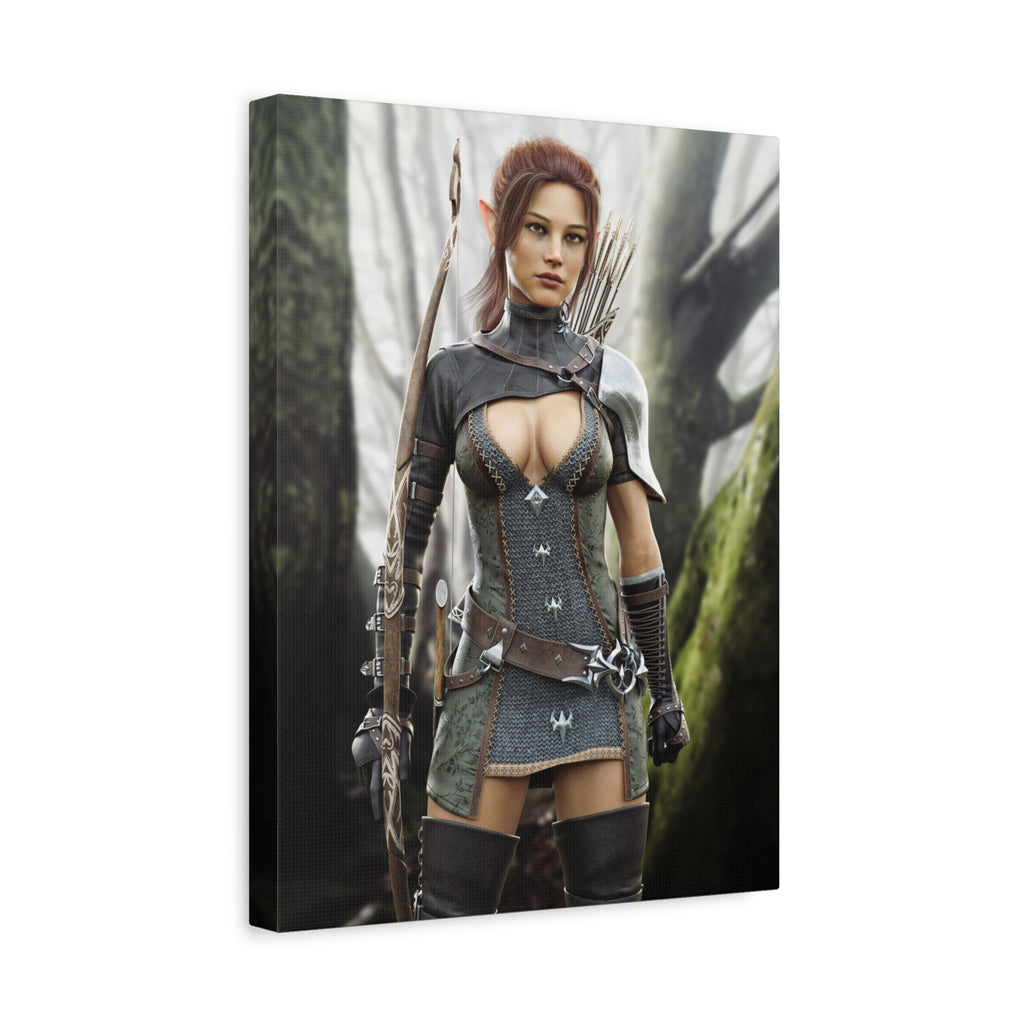 Fantasy Wood Elf Archer Warrior Canvas Print — Matte Stretched Wall Art - No Ai - human created illustration art