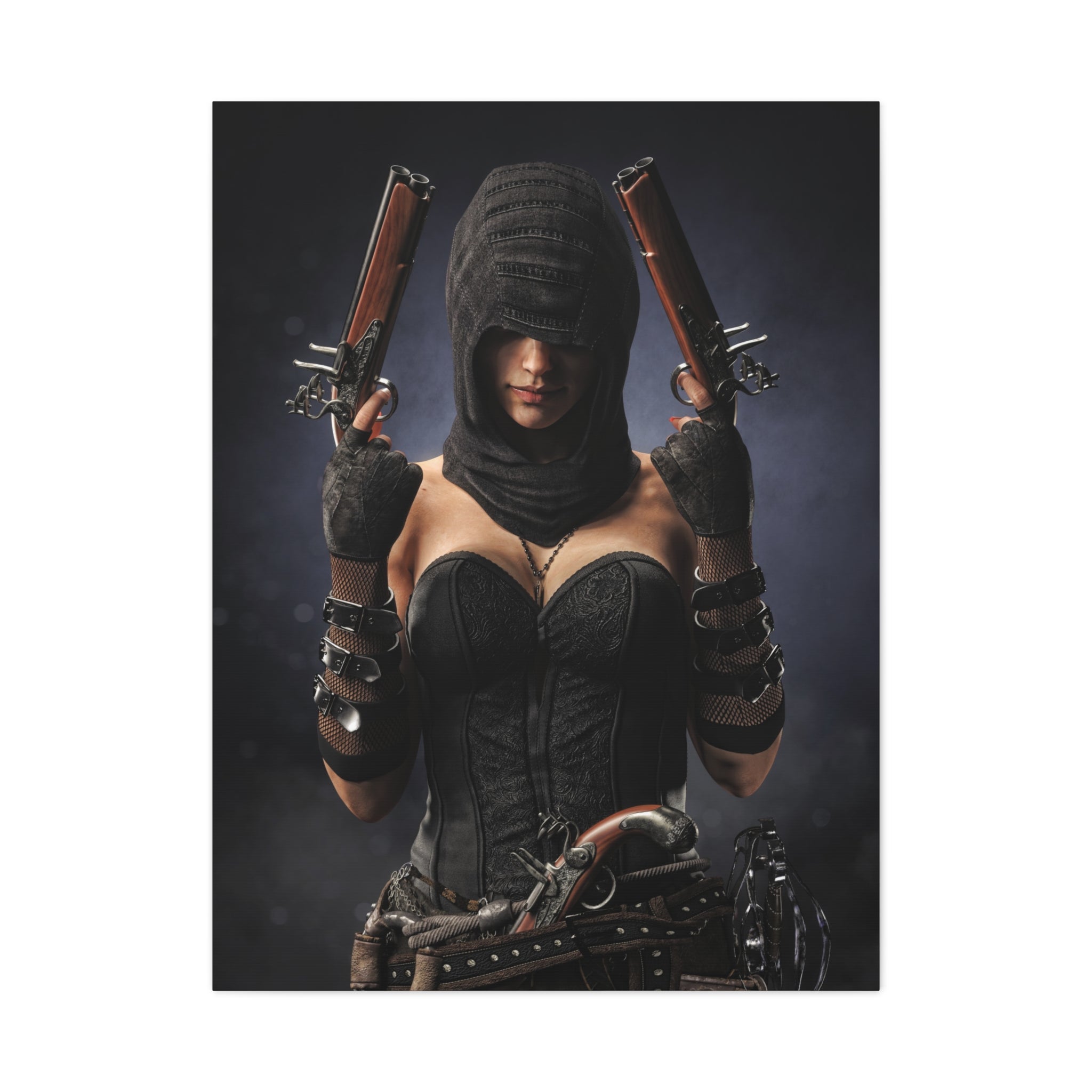 Pirate Assassin Matte Canvas Print — Hooded Female  Wall Art- No Ai- Human created illustration art