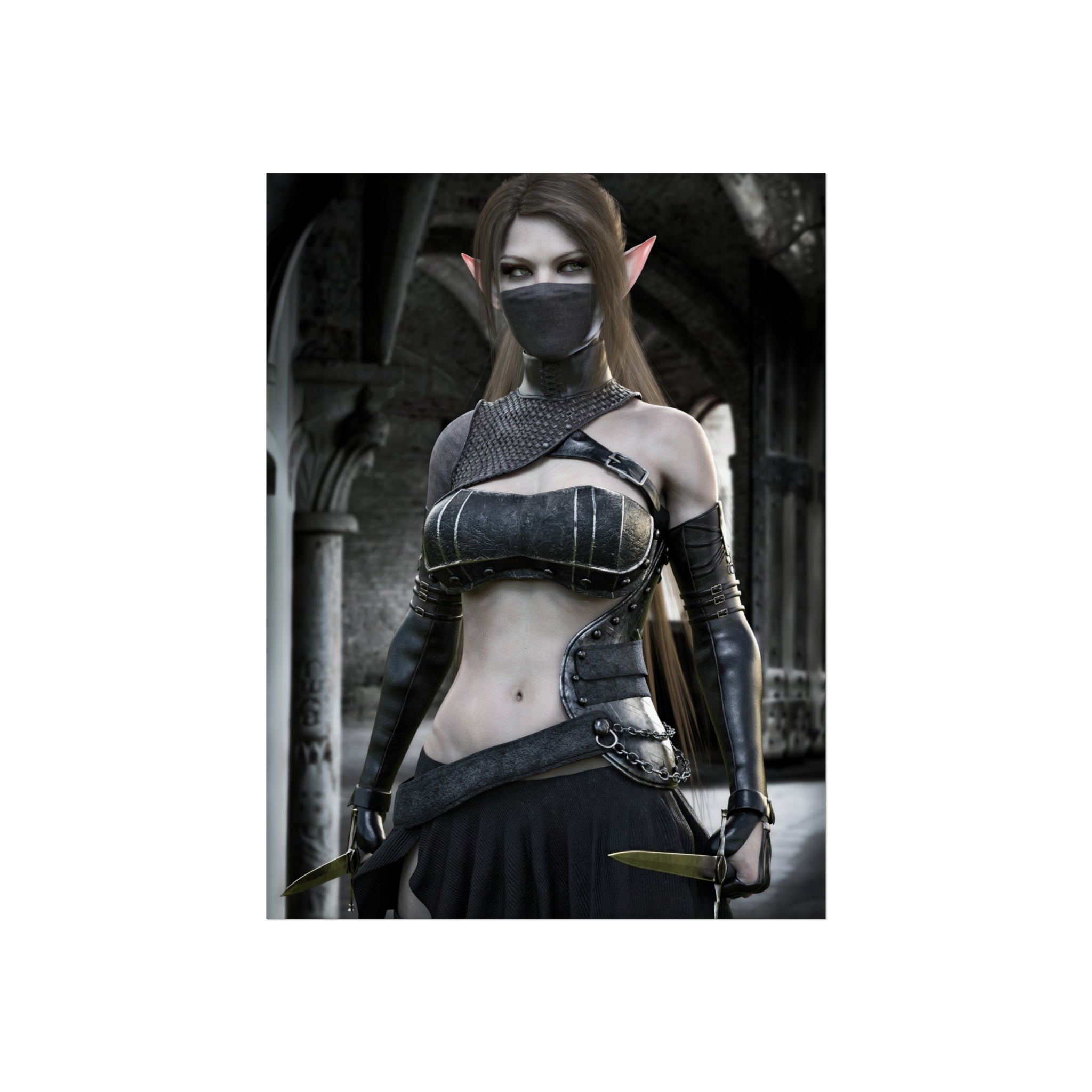 Fantasy Assassin Elf Fine Art Poster — Dark Gothic Elf Wall Art Print- NO AI -Human created illustration Art