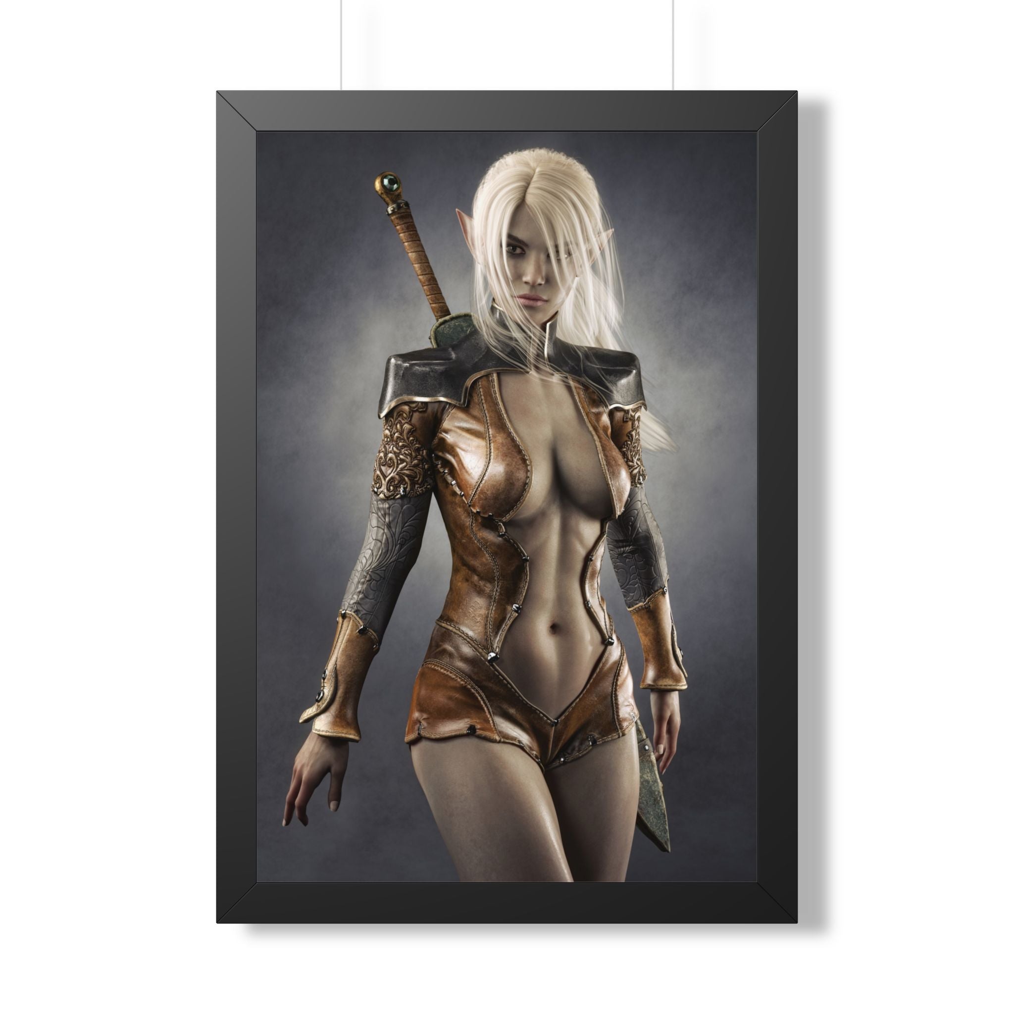 Framed Poster — Fantasy Warrior Woman Art Print (Vertical) - No AI - Human created illustration art