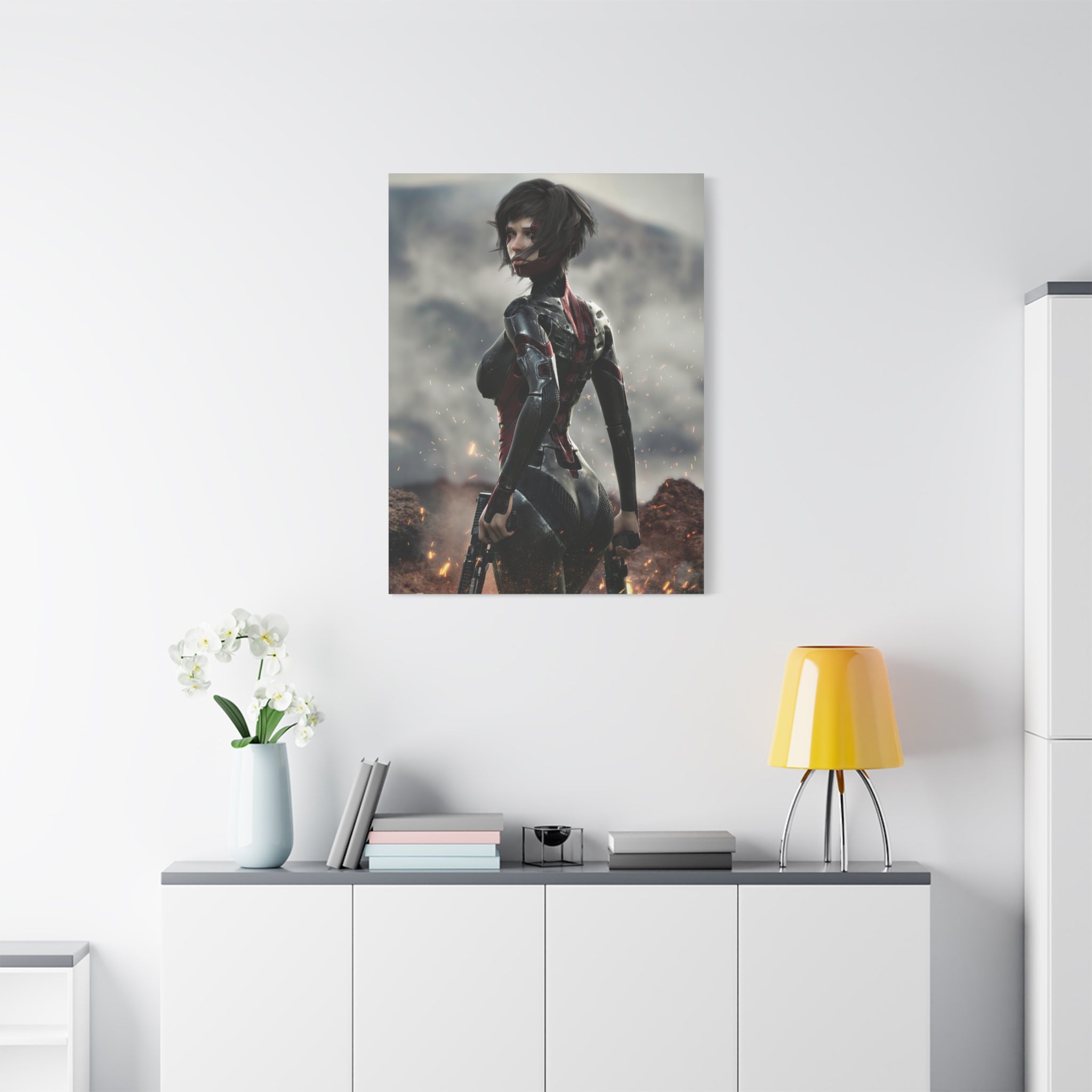 Sci‑Fi Warrior Matte Canvas Print — Futuristic Female Soldier Wall Art- No AI - Human created illustration art
