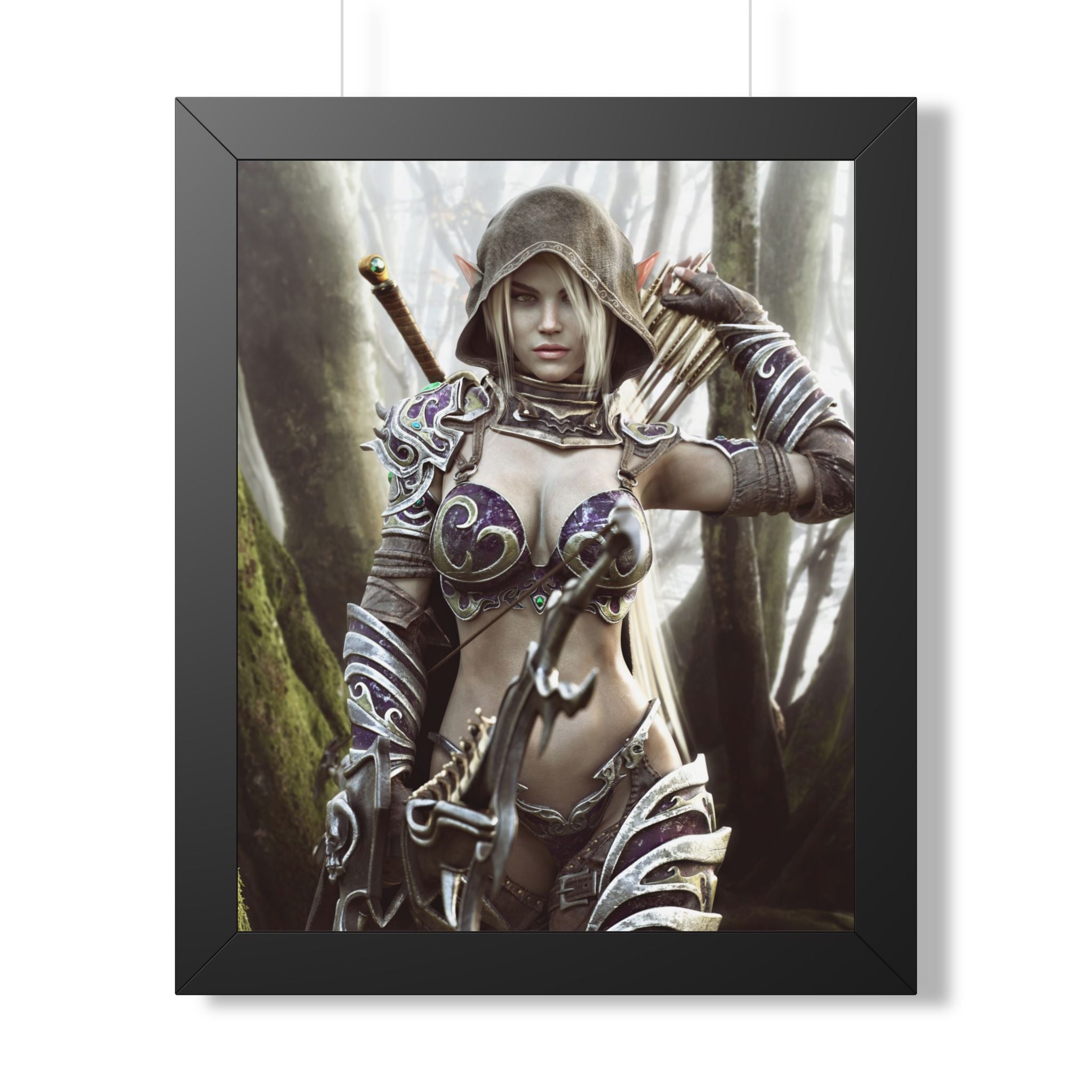 Fantasy Archer Framed Poster — Female Ranger Wall Art - No AI - Human created illustration