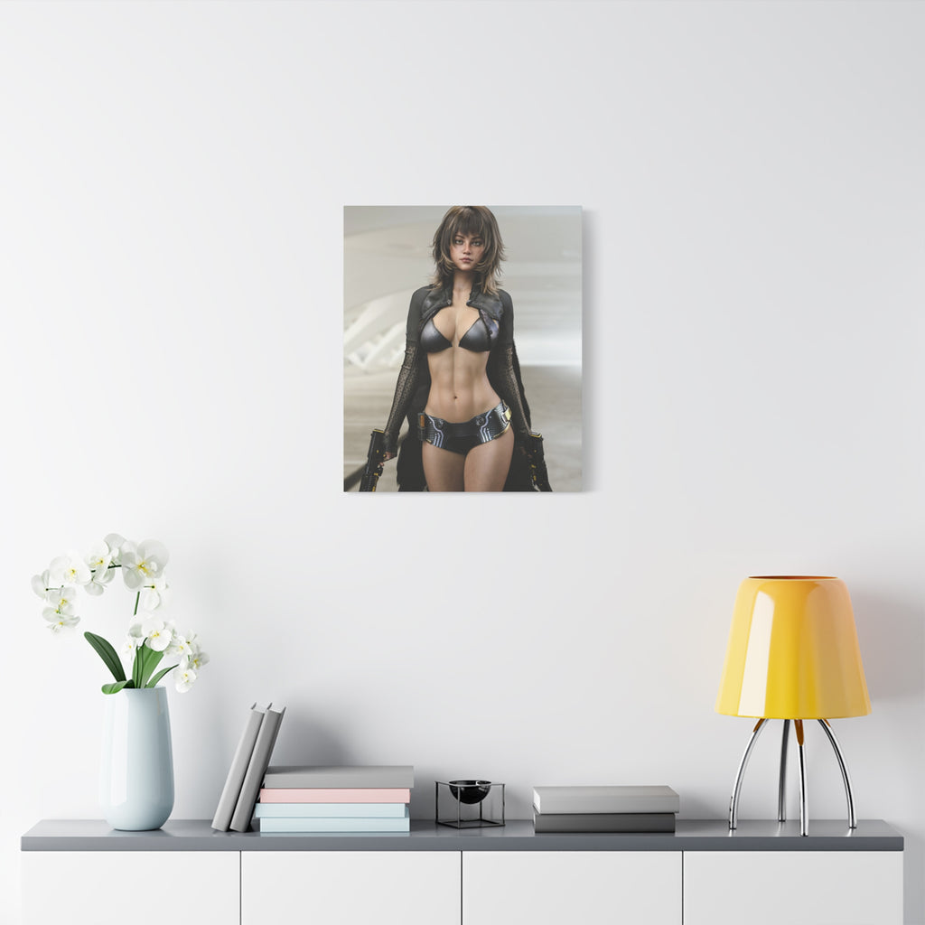 Sci‑Fi Femme Fatale Matte Canvas Print — Futuristic Warrior Wall Art- No AI - Human created illustration art