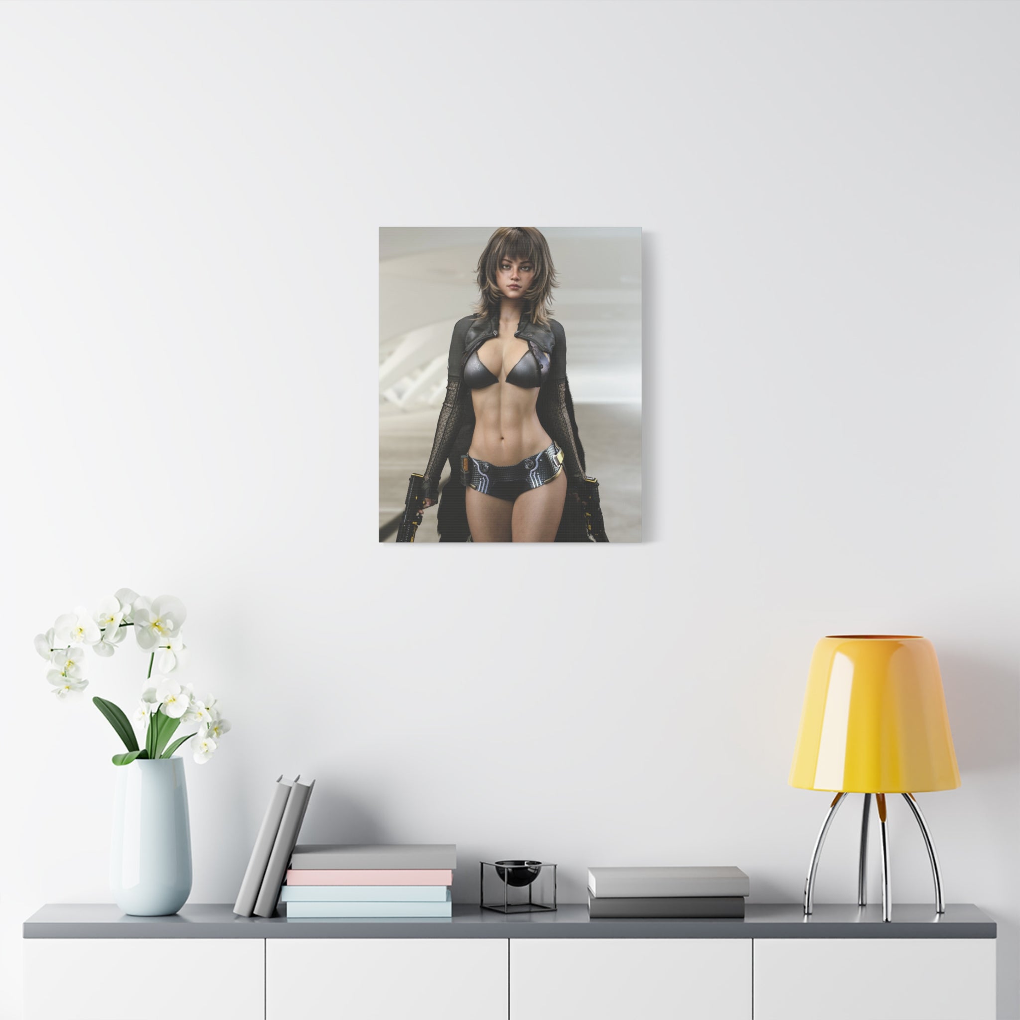 Sci‑Fi Femme Fatale Matte Canvas Print — Futuristic Warrior Wall Art- No AI - Human created illustration art