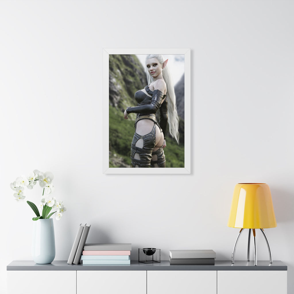 Elf Warrior Poster — Framed Fantasy Vertical Art Print- No AI - Human created illustration art.