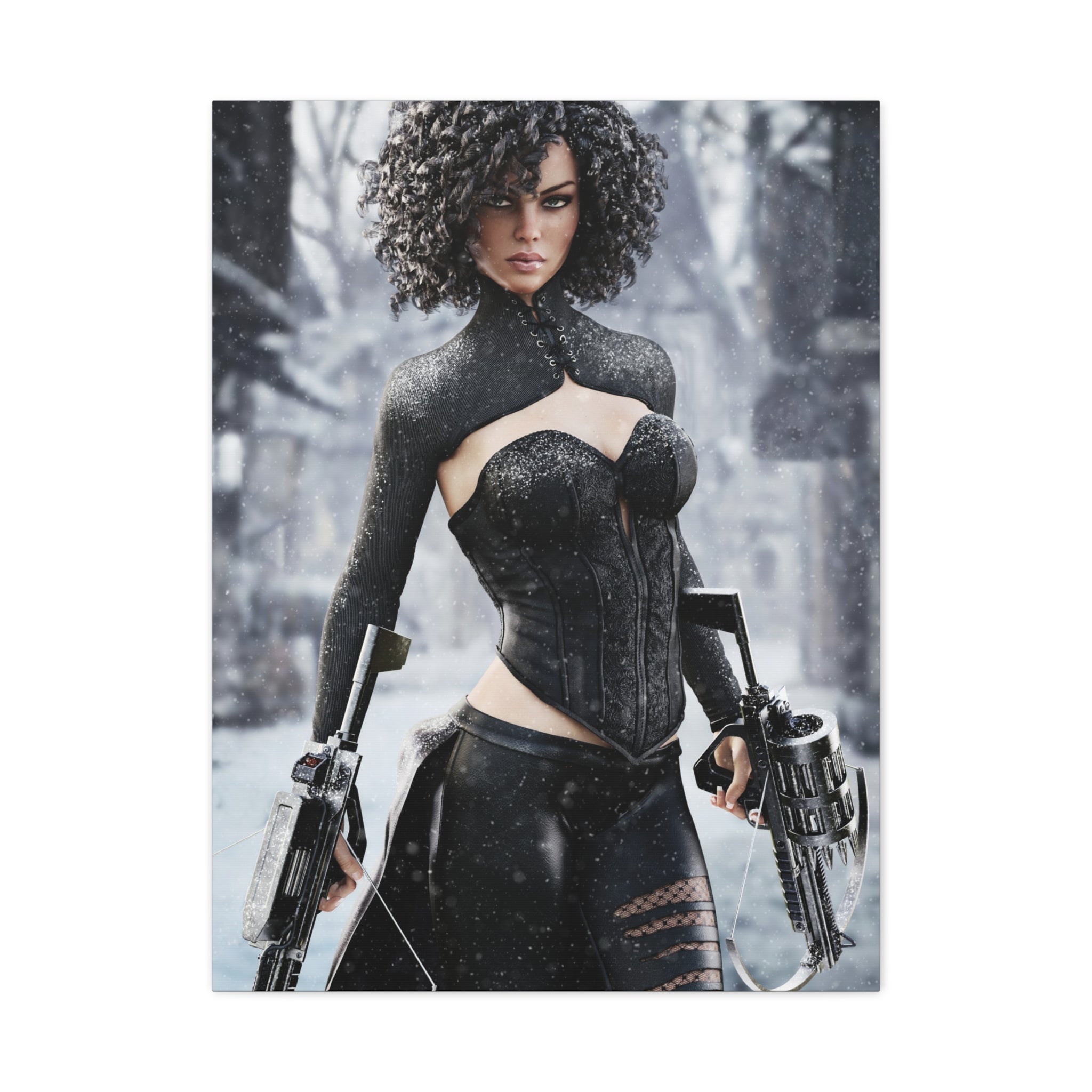 Matte Stretched Canvas - Dark Female huntress Warrior Art - No AI - Human generated illustration art