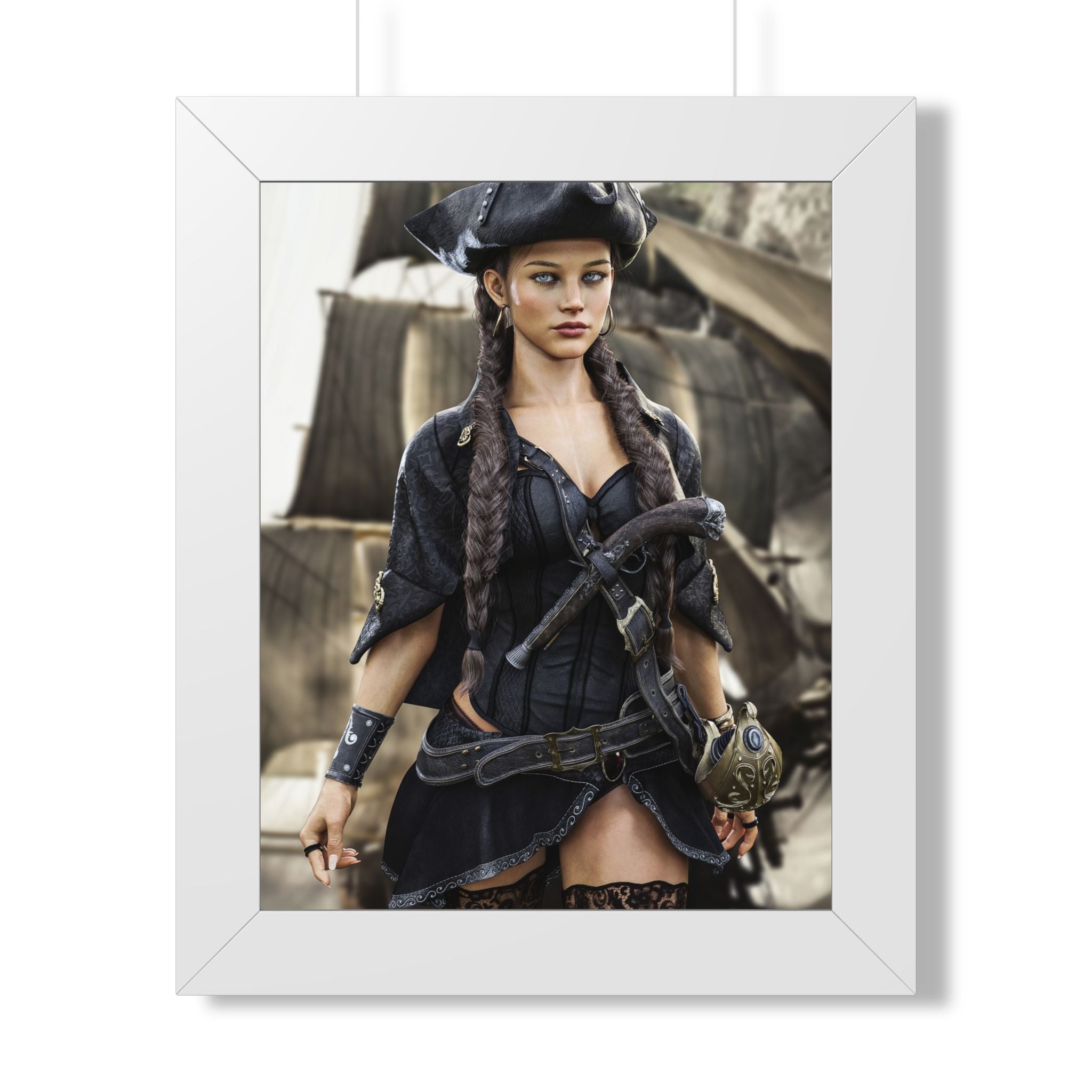 Pirate Captain Portrait Framed Poster — Sexy Pirate Wall Art - No AI - Human created illustration art