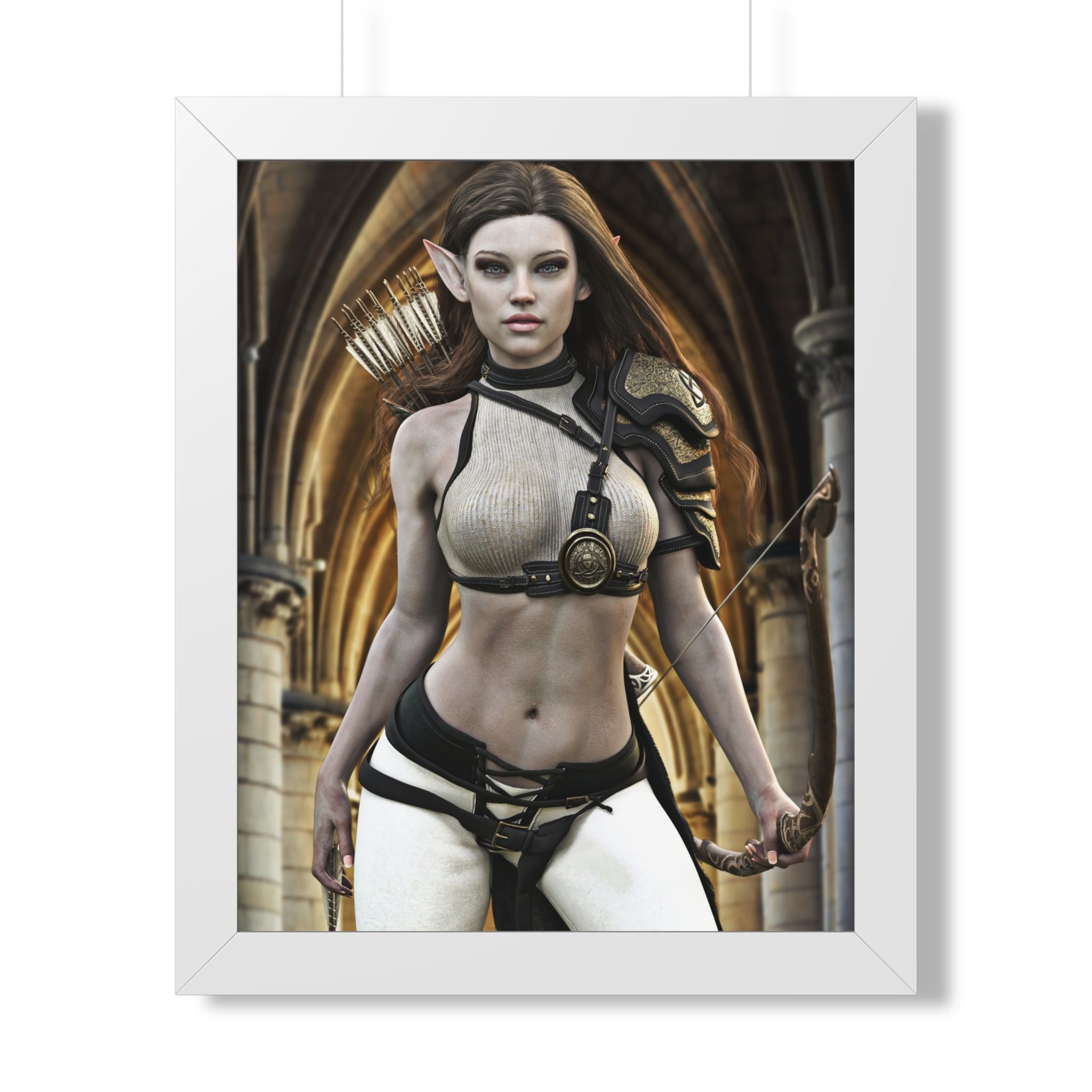 Fantasy Archer Woman Framed Poster — Elven Warrior Vertical Wall Art- No AI - Human created illustration art
