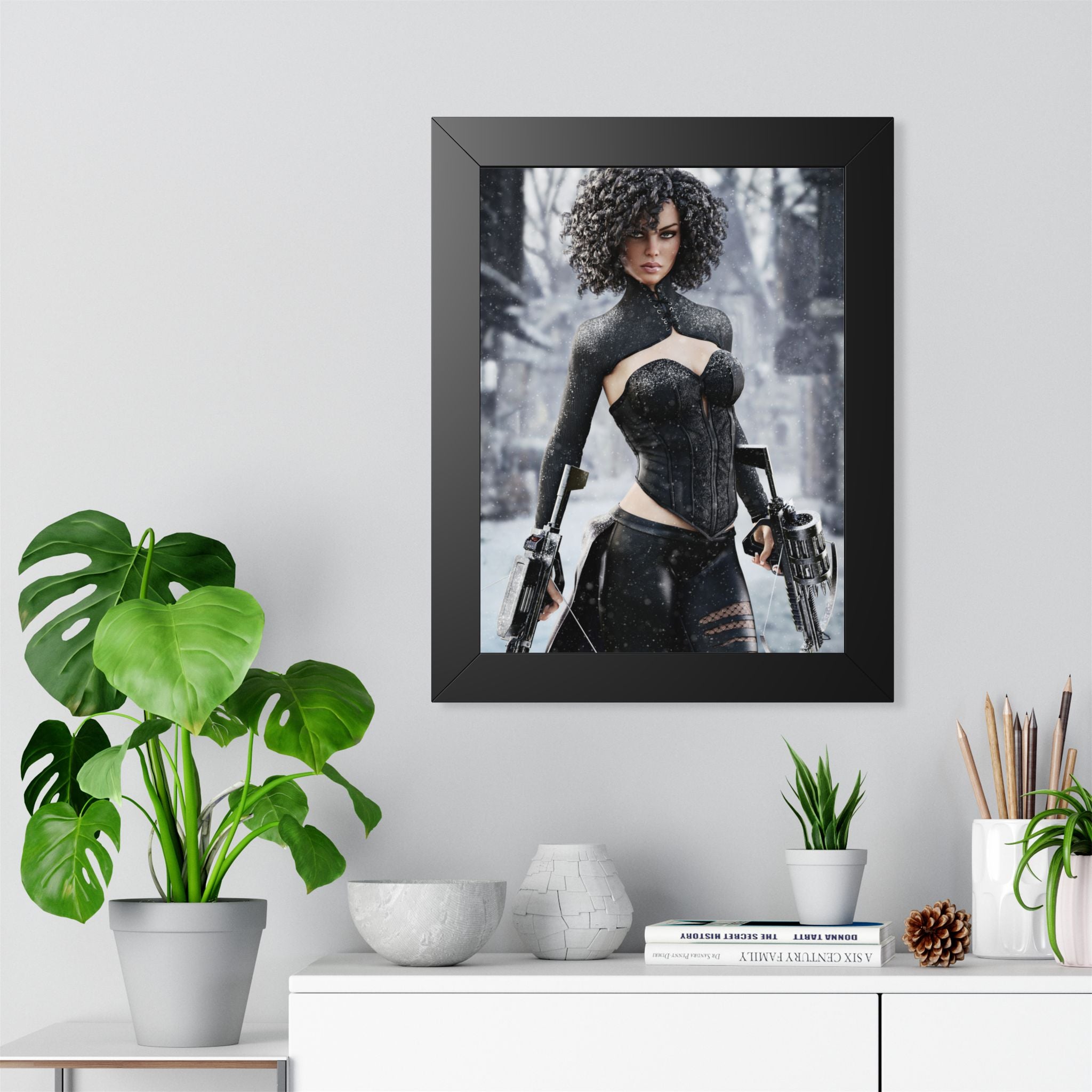 Framed Poster — Female Huntress - No AI - Human created illustration art