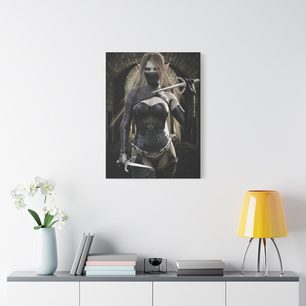 Dark Elf Assassin Canvas Wall Art | Fantasy Rogue Elf Artwork