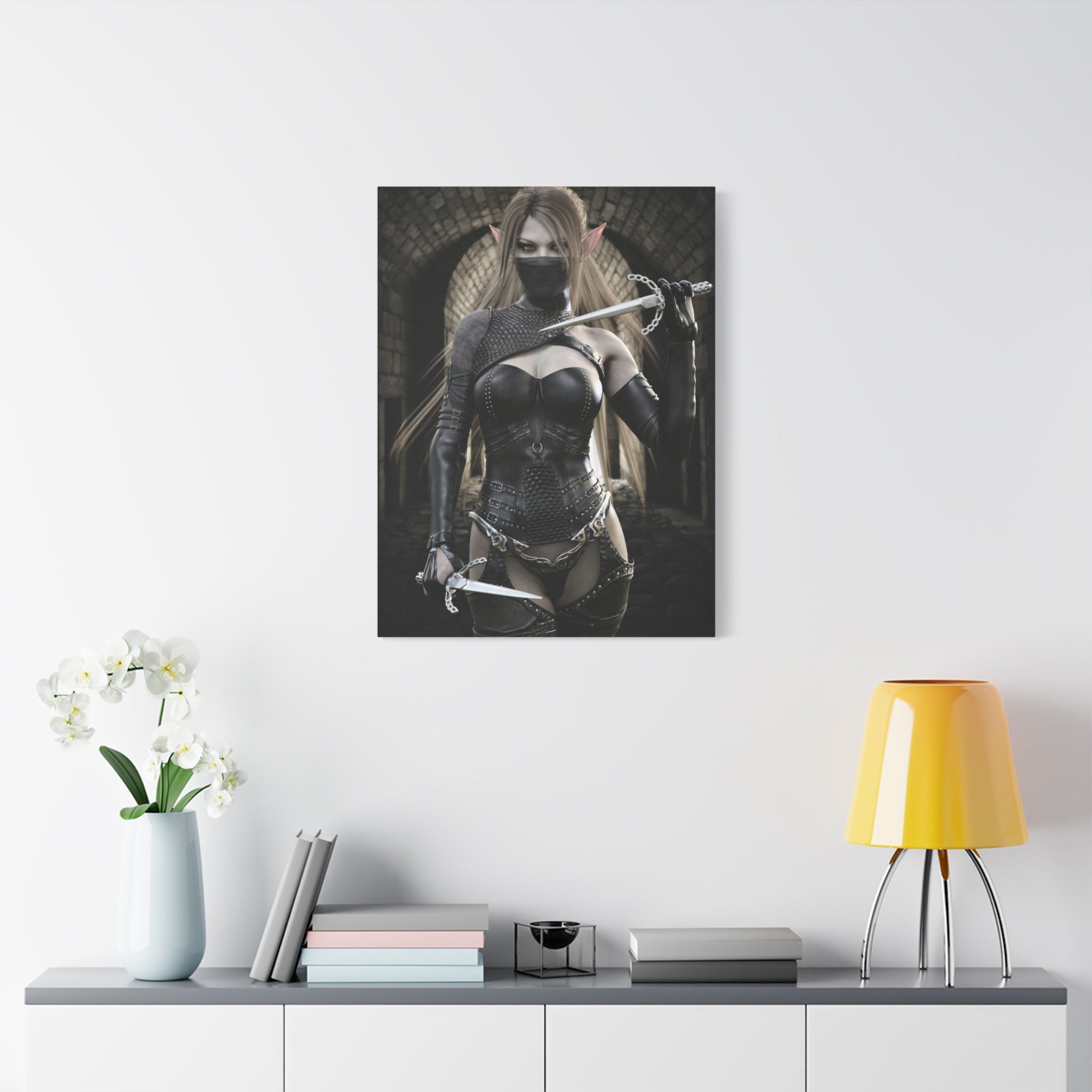 Dark Elf Assassin Canvas Wall Art | Fantasy Rogue Elf Artwork