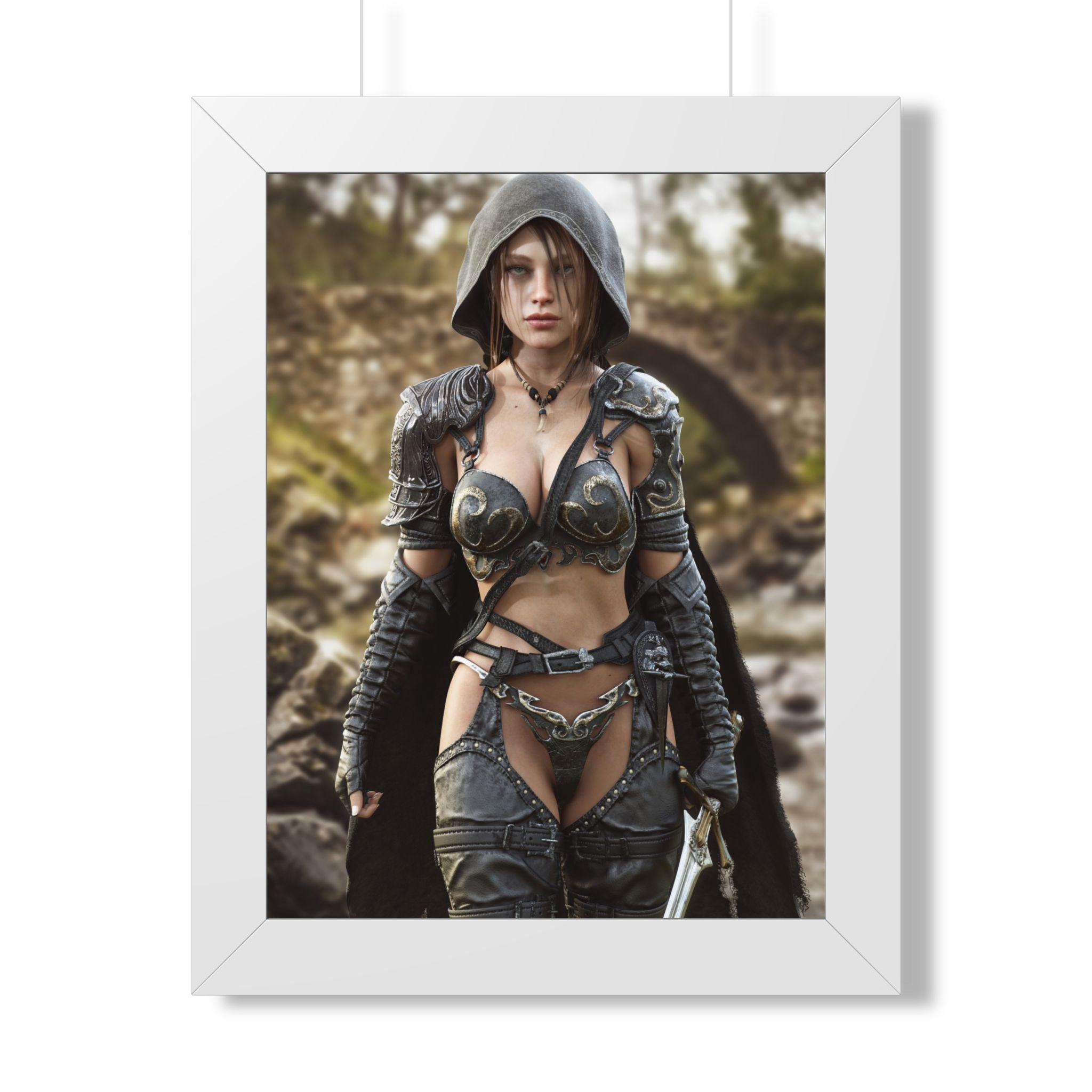 Framed Poster — Fantasy Warrior Woman Ranger Art Print (Vertical) - No AI- Human created illustration art