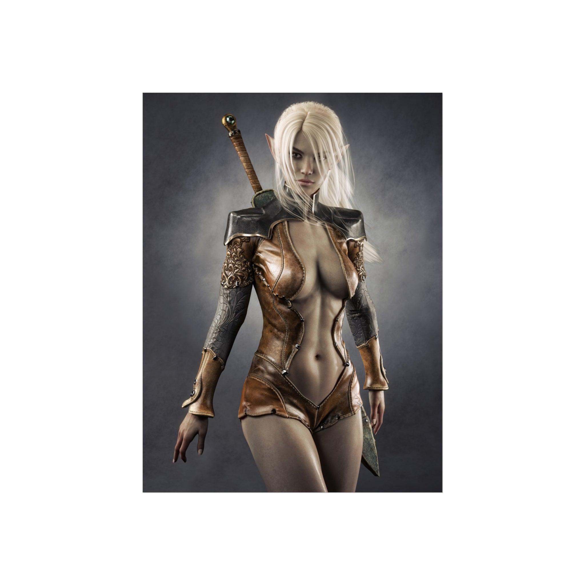 Fantasy Warrior Woman Fine Art Poster — Blonde Swordfighter Wall Art- No AI - Human created illustration art