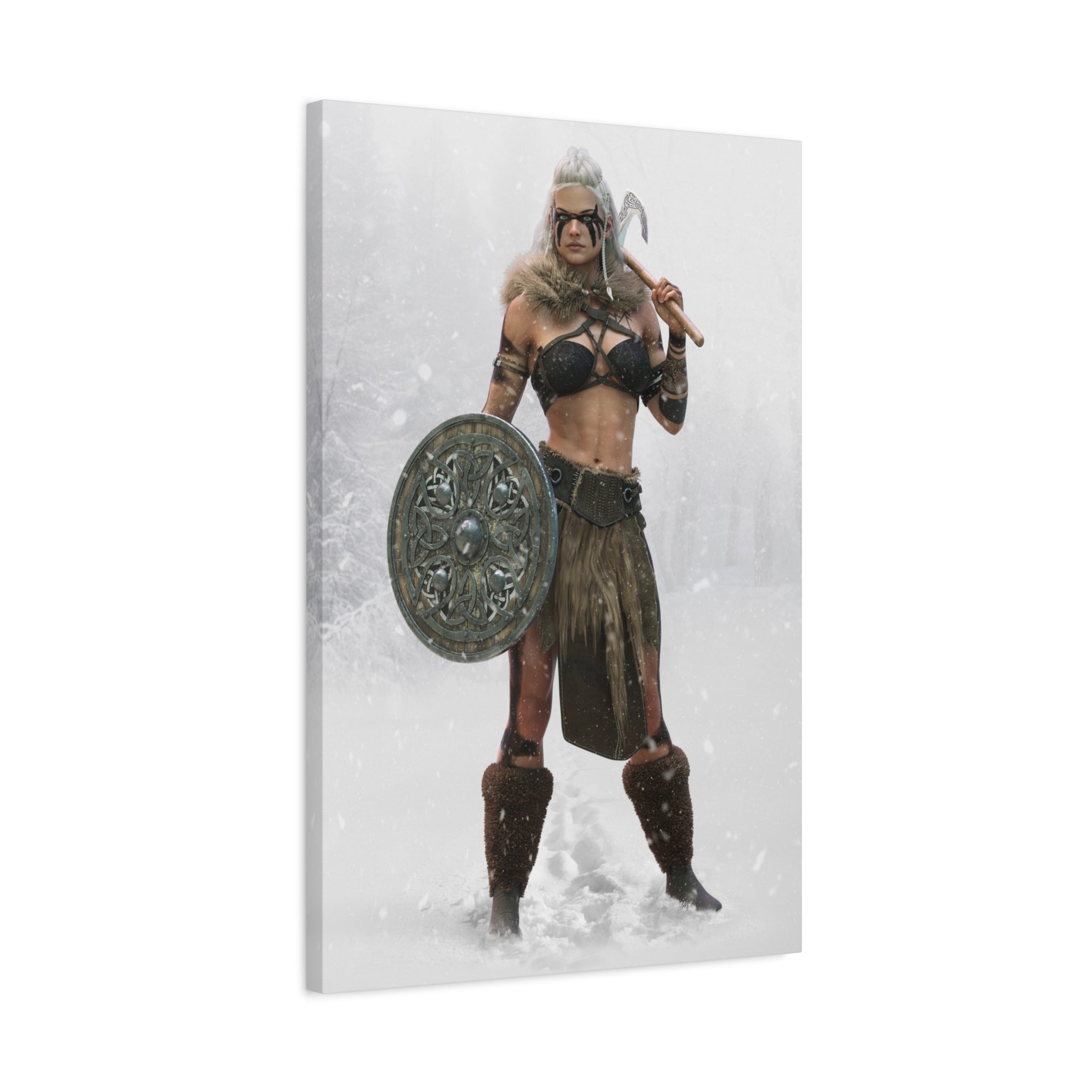 Viking Shieldmaiden Canvas Art – Warrior Woman Matte Stretched Print- No AI - Human created illustration art