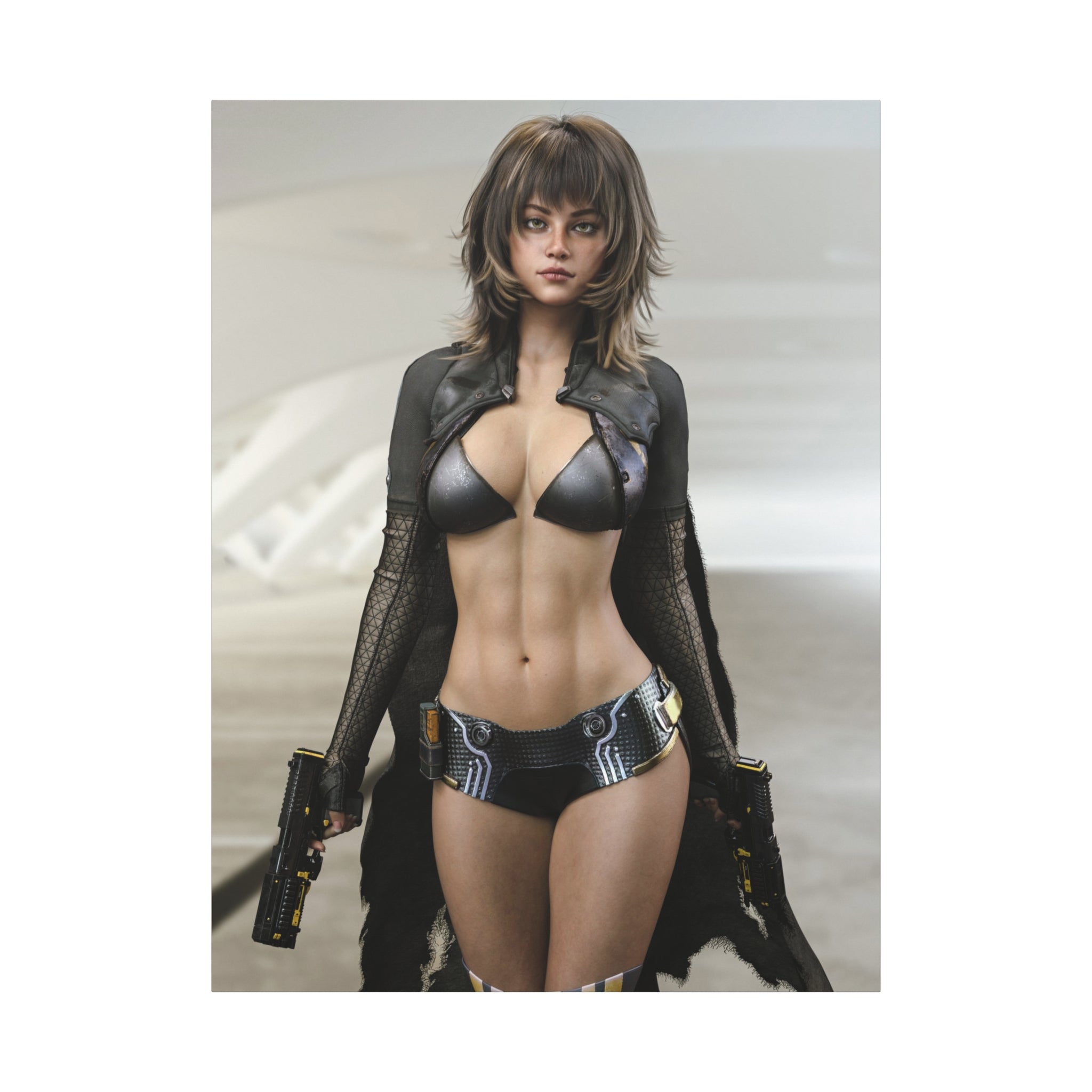 Sci‑Fi Femme Fatale Matte Canvas Print — Futuristic Warrior Wall Art- No AI - Human created illustration art