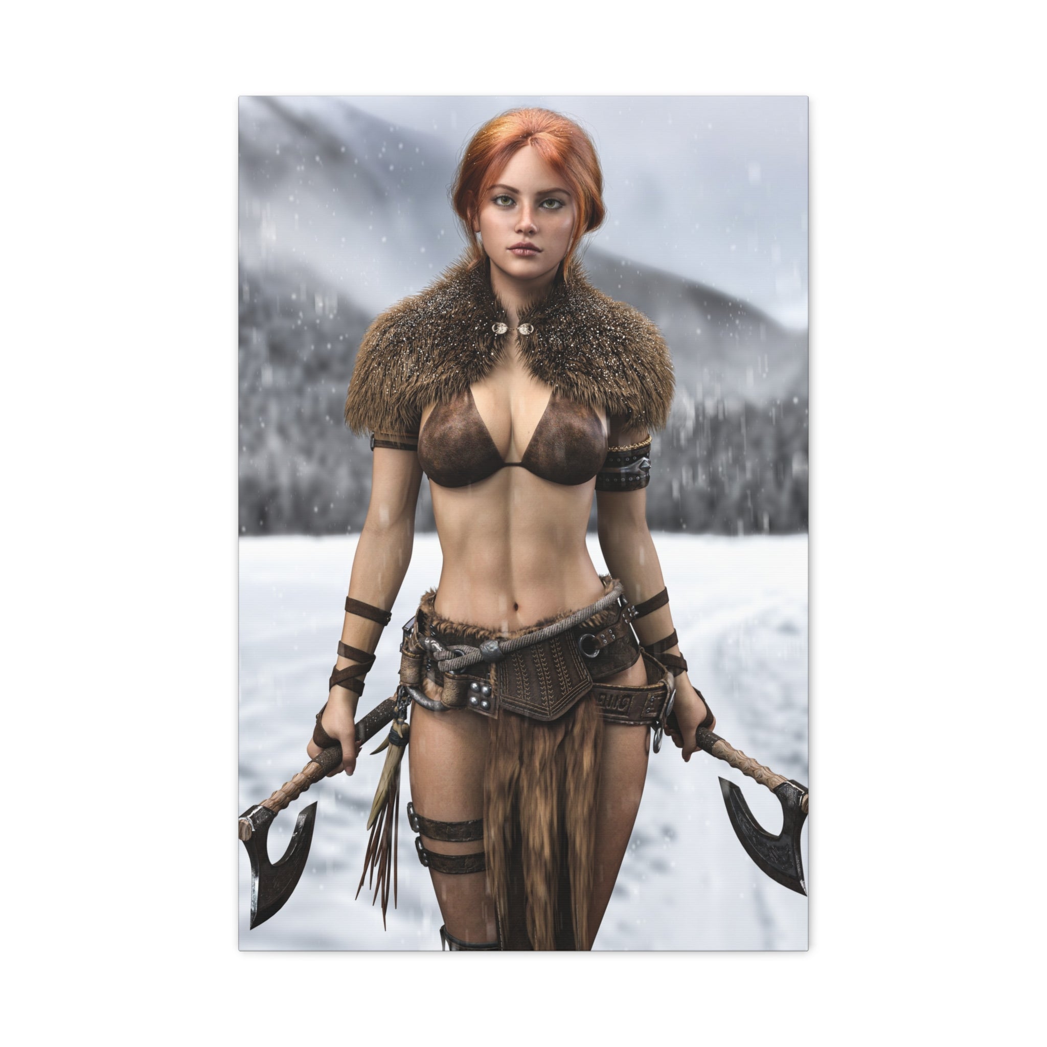 Viking Shieldmaiden Canvas Print — Matte Stretched Wall Art- No AI - Human created illustration art