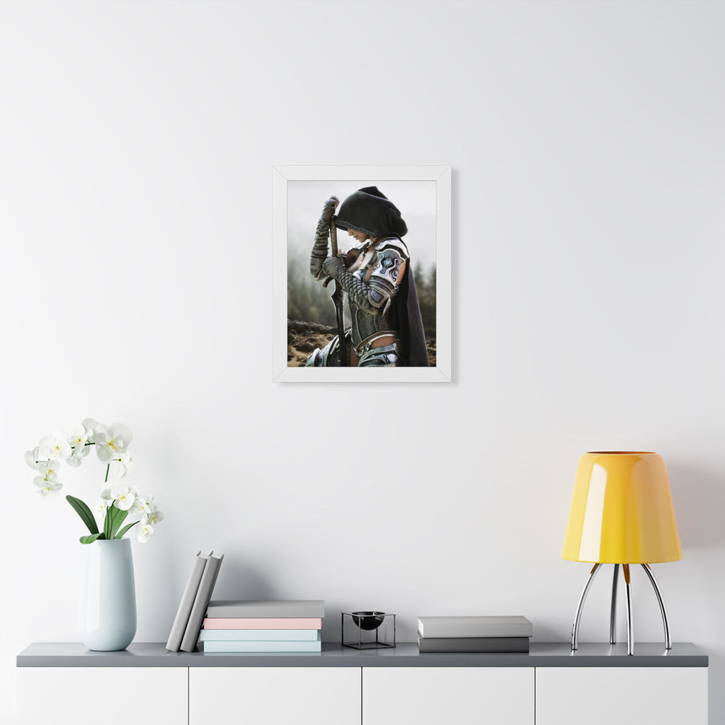 Framed Poster — Female Fantasy Warrior Artwork (Vertical) - No AI - Human created illustration art
