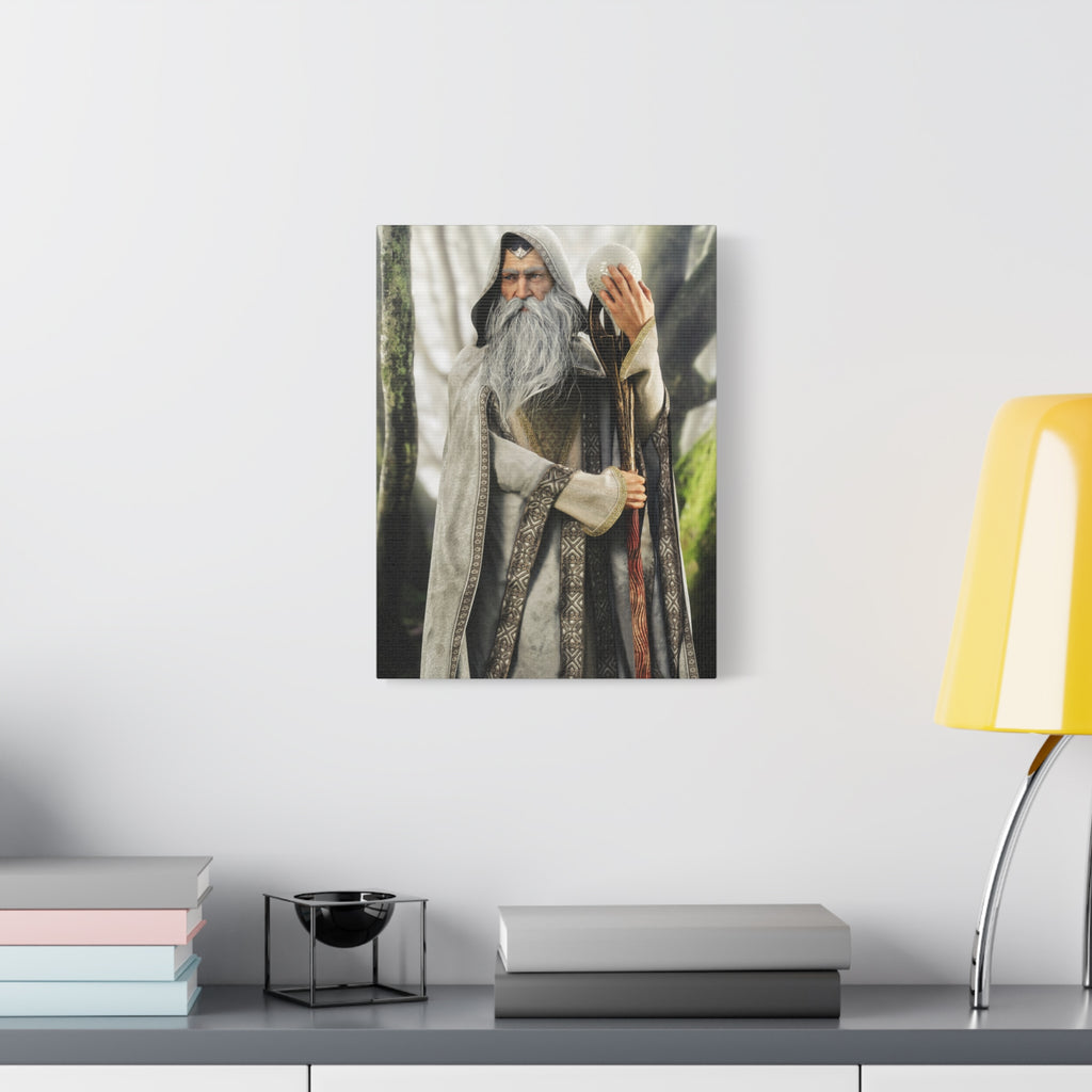 Wizard Portrait Matte Canvas Wall Art - Fantasy Sorcerer Stretched Canvas- No AI - Human created illustration art