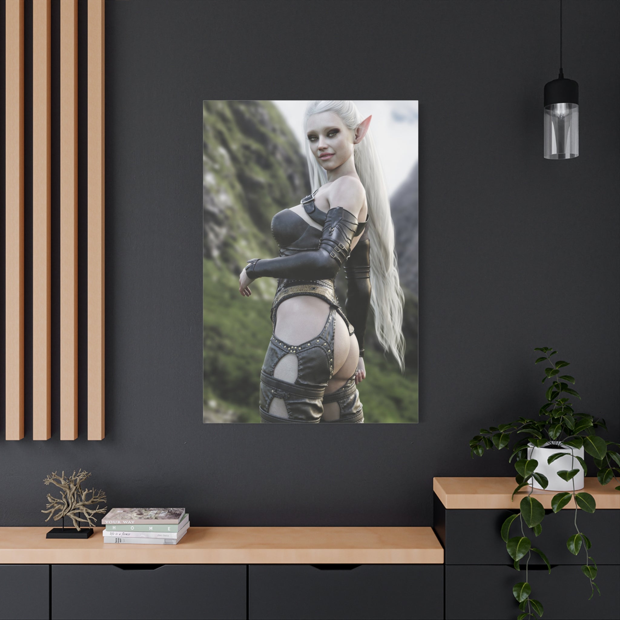 Fantasy Elf Warrior Canvas Print — Matte Stretched Wall Art- No AI - Human created illustration art
