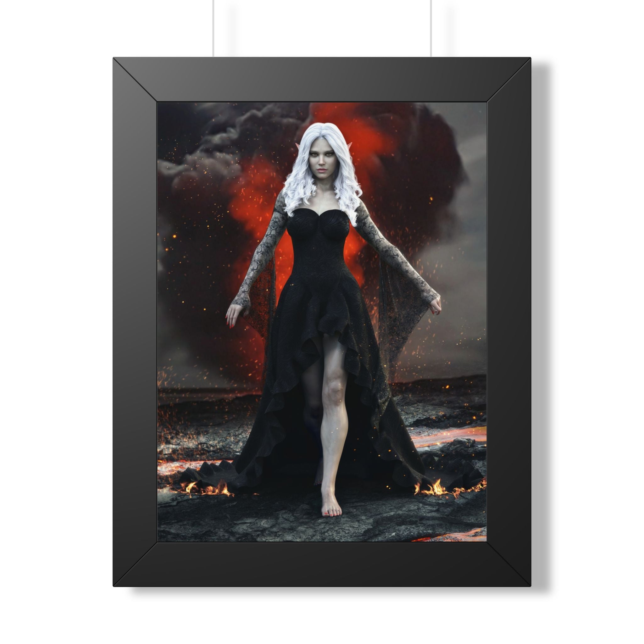 Fantasy Dark elf Sorceress Framed Poster – Dark Sorceress Wall Art- No AI- Human created illustration art