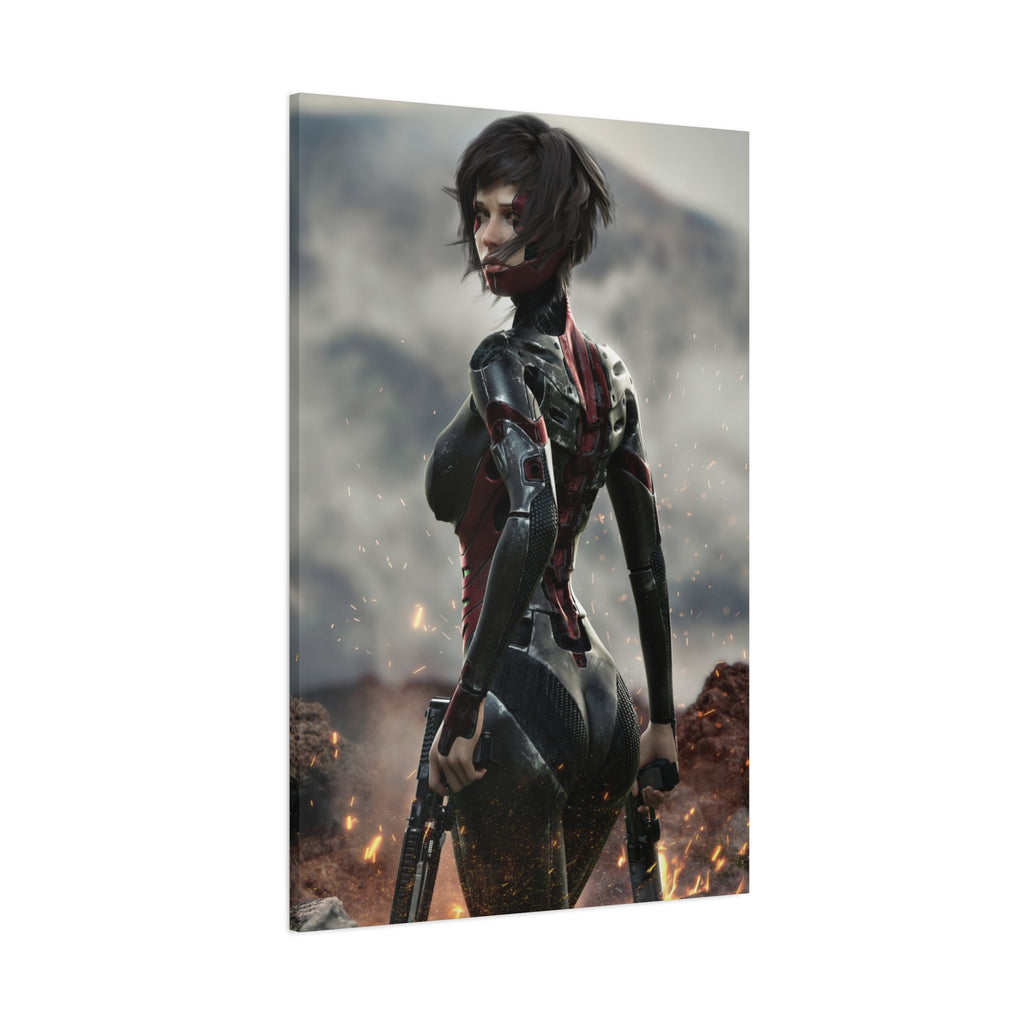 Sci‑Fi Warrior Matte Canvas Print — Futuristic Female Soldier Wall Art- No AI - Human created illustration art