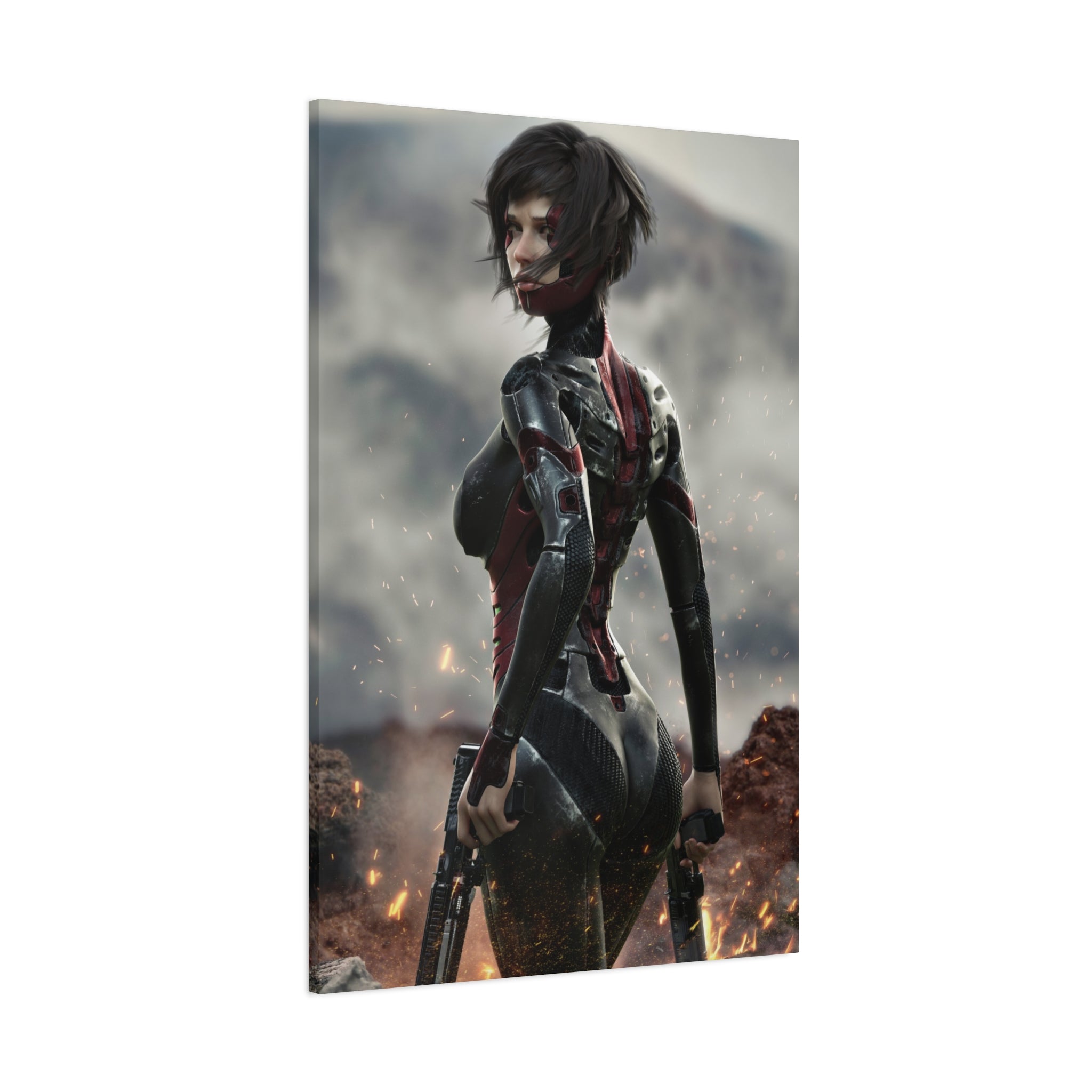 Sci‑Fi Warrior Matte Canvas Print — Futuristic Female Soldier Wall Art- No AI - Human created illustration art