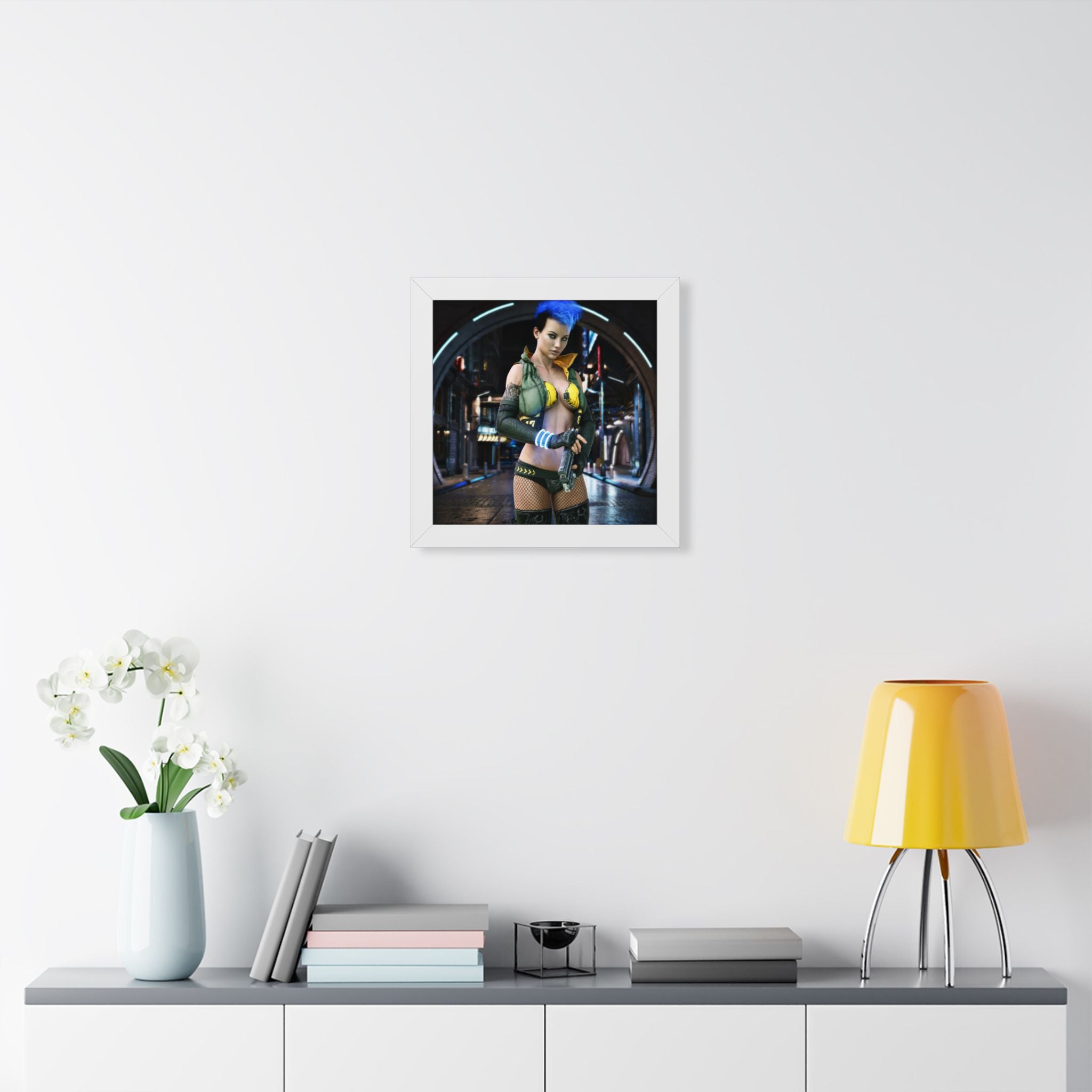 Cyberpunk Bounty Hunter Framed Poster — Futuristic Sci‑Fi Wall Art- No AI- Human created illustration art