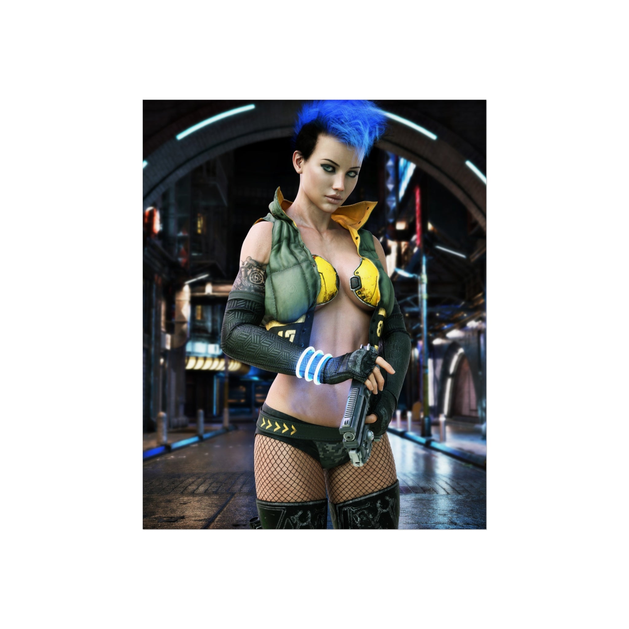 Cyberpunk Femme Fatale Fine Art Poster — Neon Future Sci‑Fi Wall Art- No AI- Human created illustration art