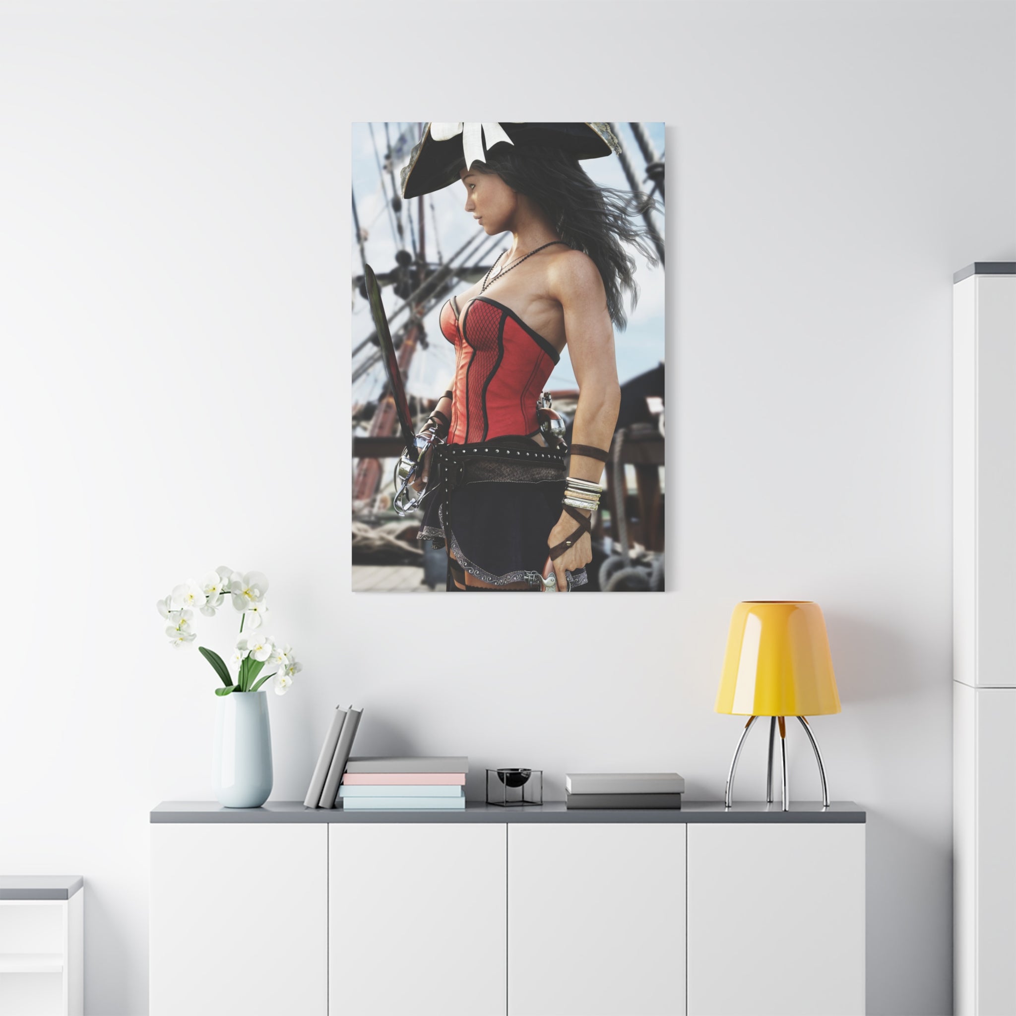 Female Pirate Canvas Wall Art | Handcrafted Fantasy Pirate Print