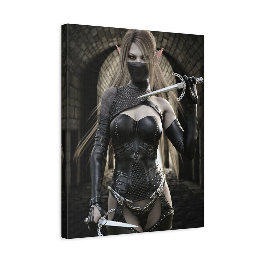 Dark Elf Assassin Canvas Wall Art | Fantasy Rogue Elf Artwork