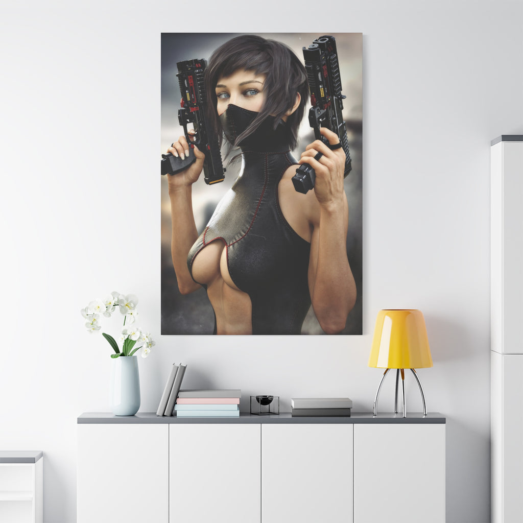 Futuristic Assassin Matte Canvas Wall Art - No Ai- Human created illustration art