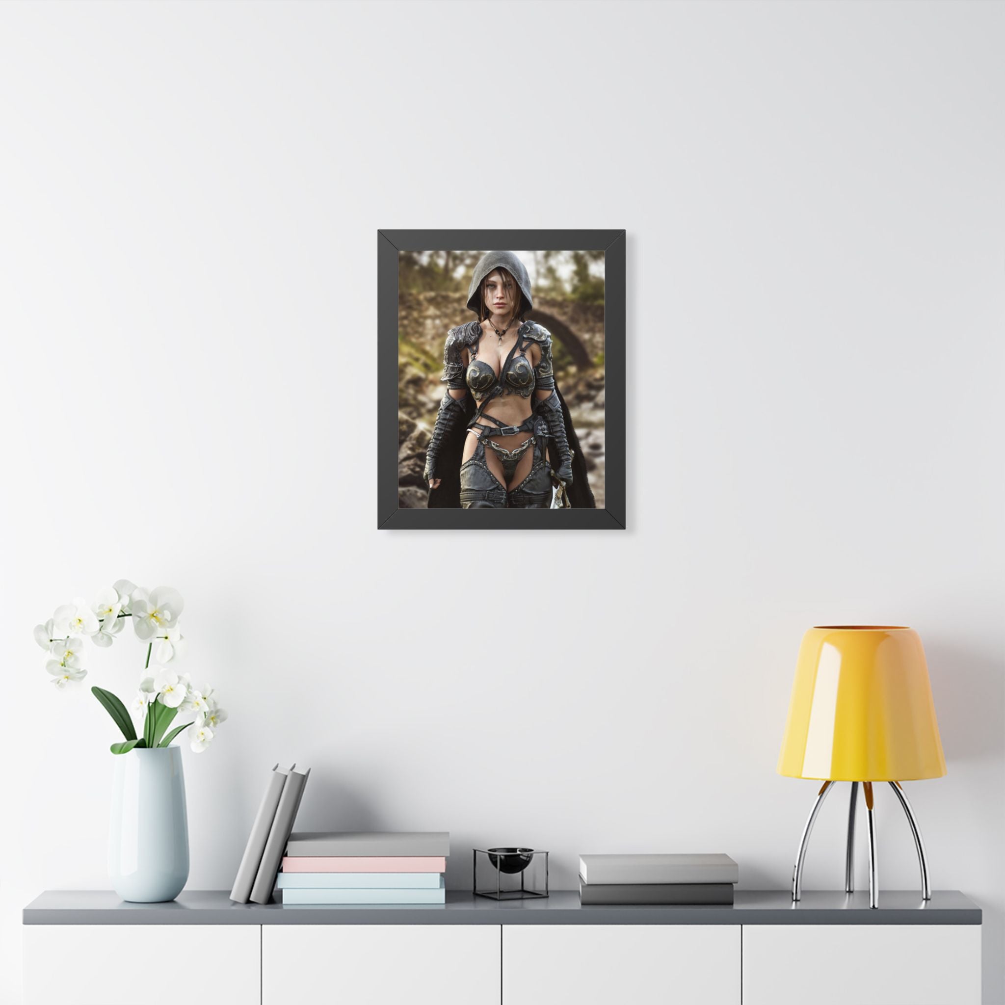 Framed Poster — Fantasy Warrior Woman Ranger Art Print (Vertical) - No AI- Human created illustration art