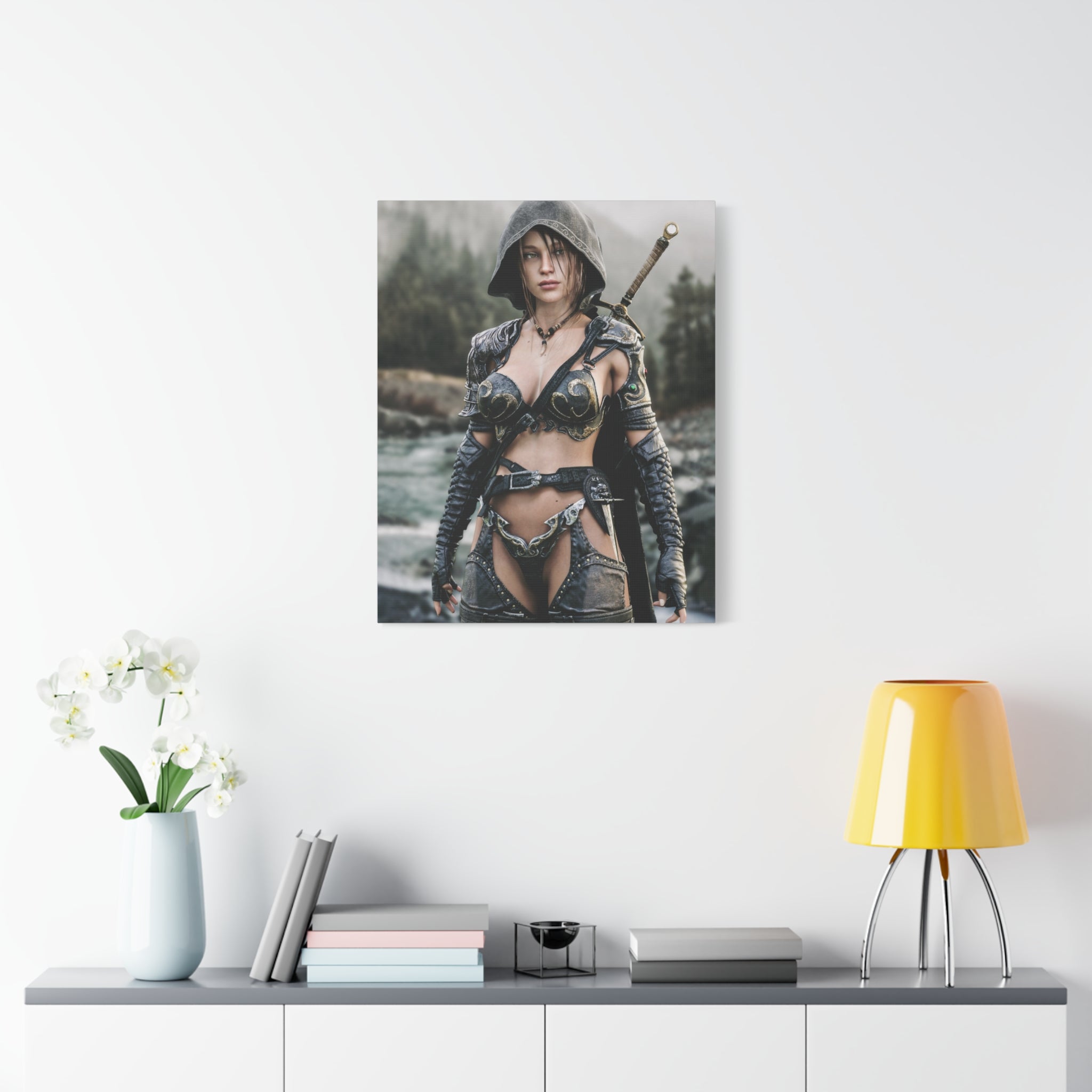 Female Warrior Ranger Fantasy Canvas Print - Matte Stretched Wall Art - No AI - Human created illustration art