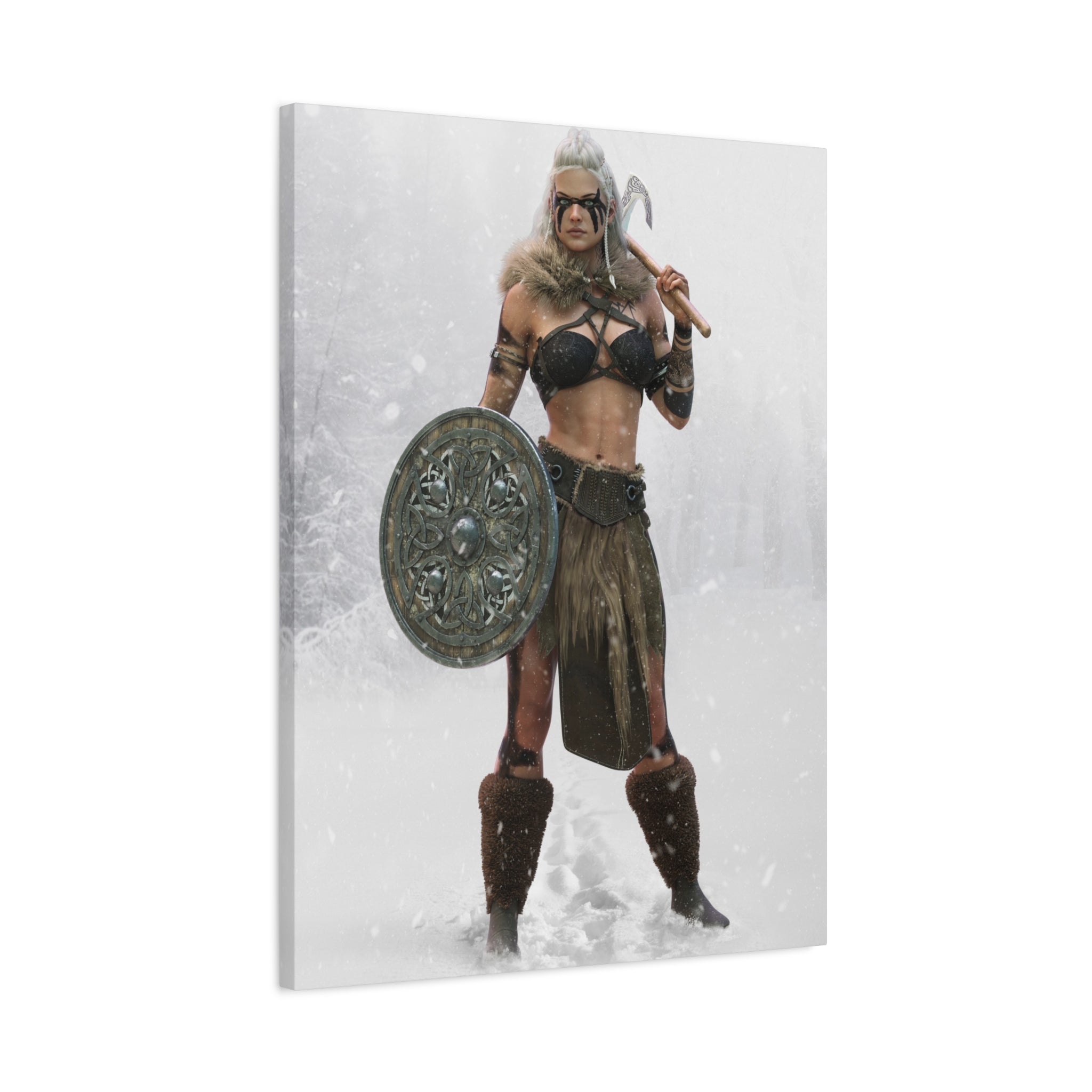 Viking Shieldmaiden Canvas Art – Warrior Woman Matte Stretched Print- No AI - Human created illustration art