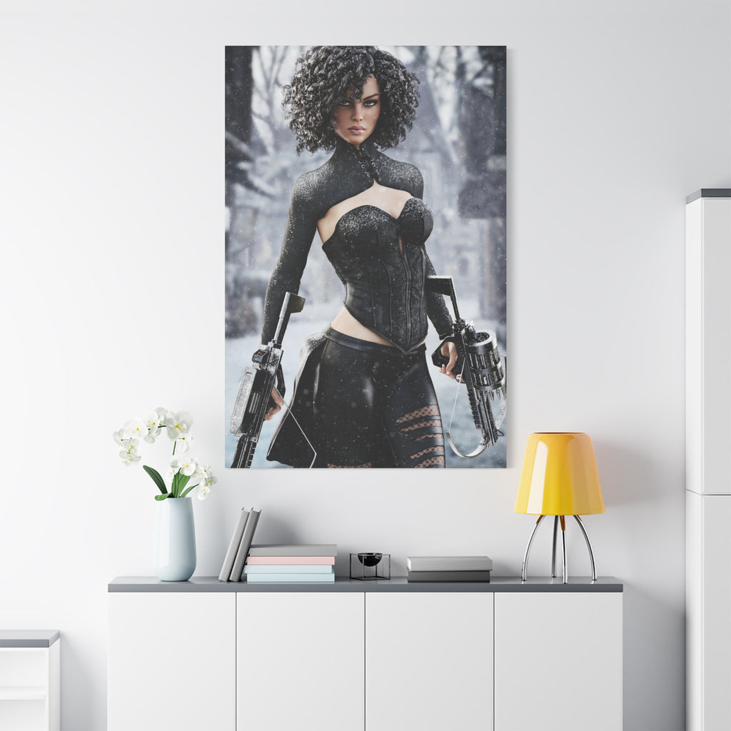 Matte Stretched Canvas - Dark Female huntress Warrior Art - No AI - Human generated illustration art