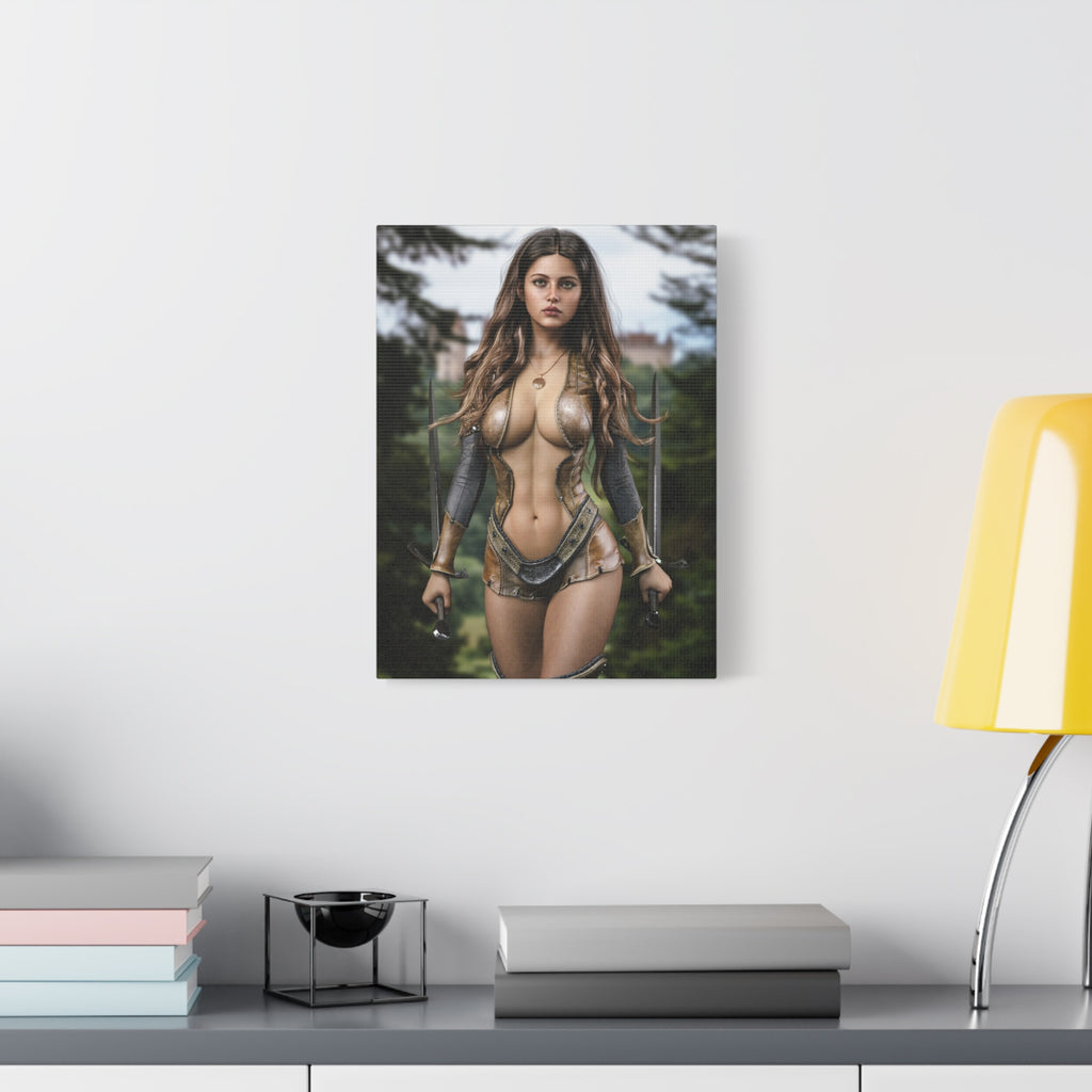 Fantasy Warrior Woman Matte Canvas Print — Stretched Gallery-Wrap Wall Art- No AI - Human created illustration art