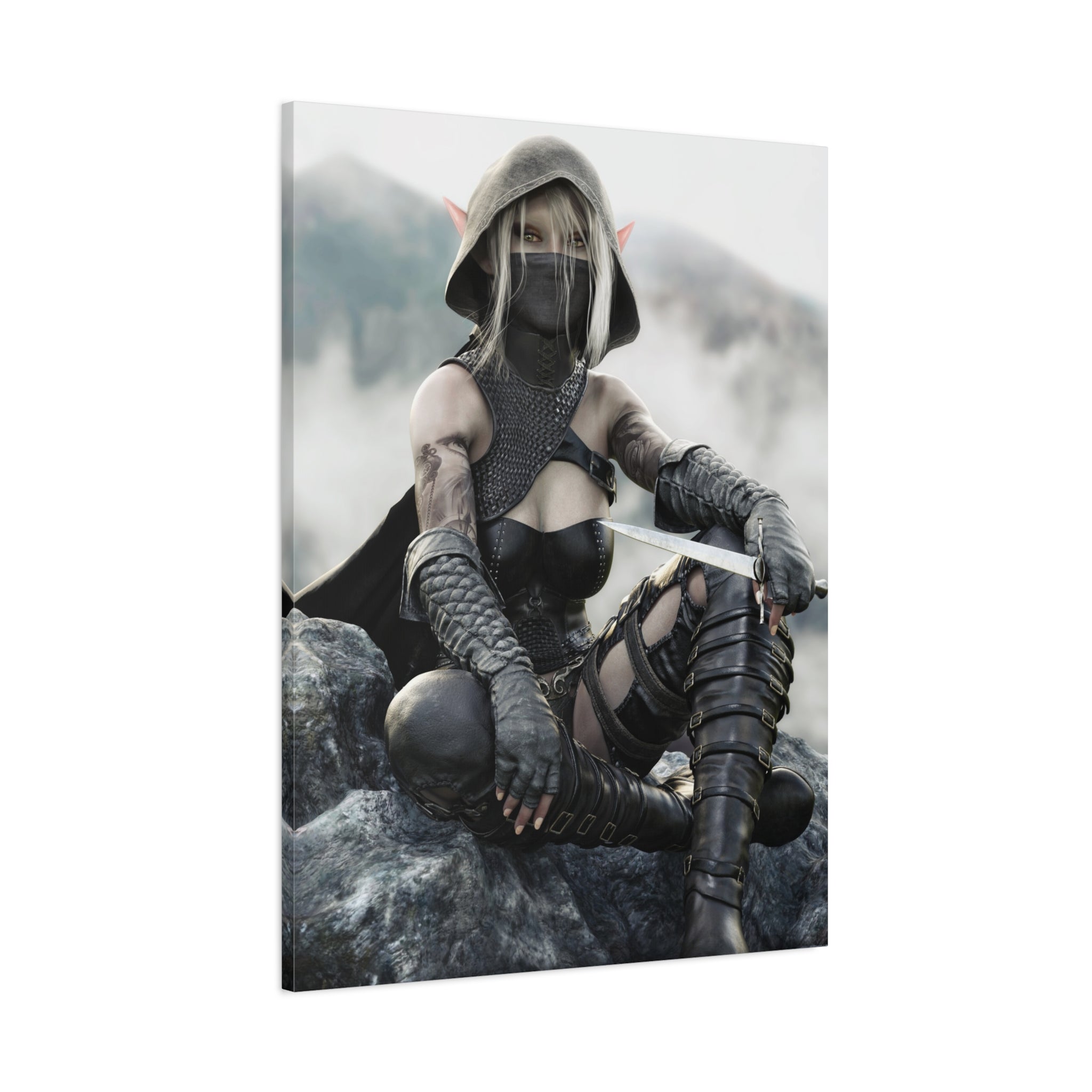 Rogue Elf Warrior Matte Canvas Print — Fantasy Assassin Wall Art- No AI - Human created illustration art
