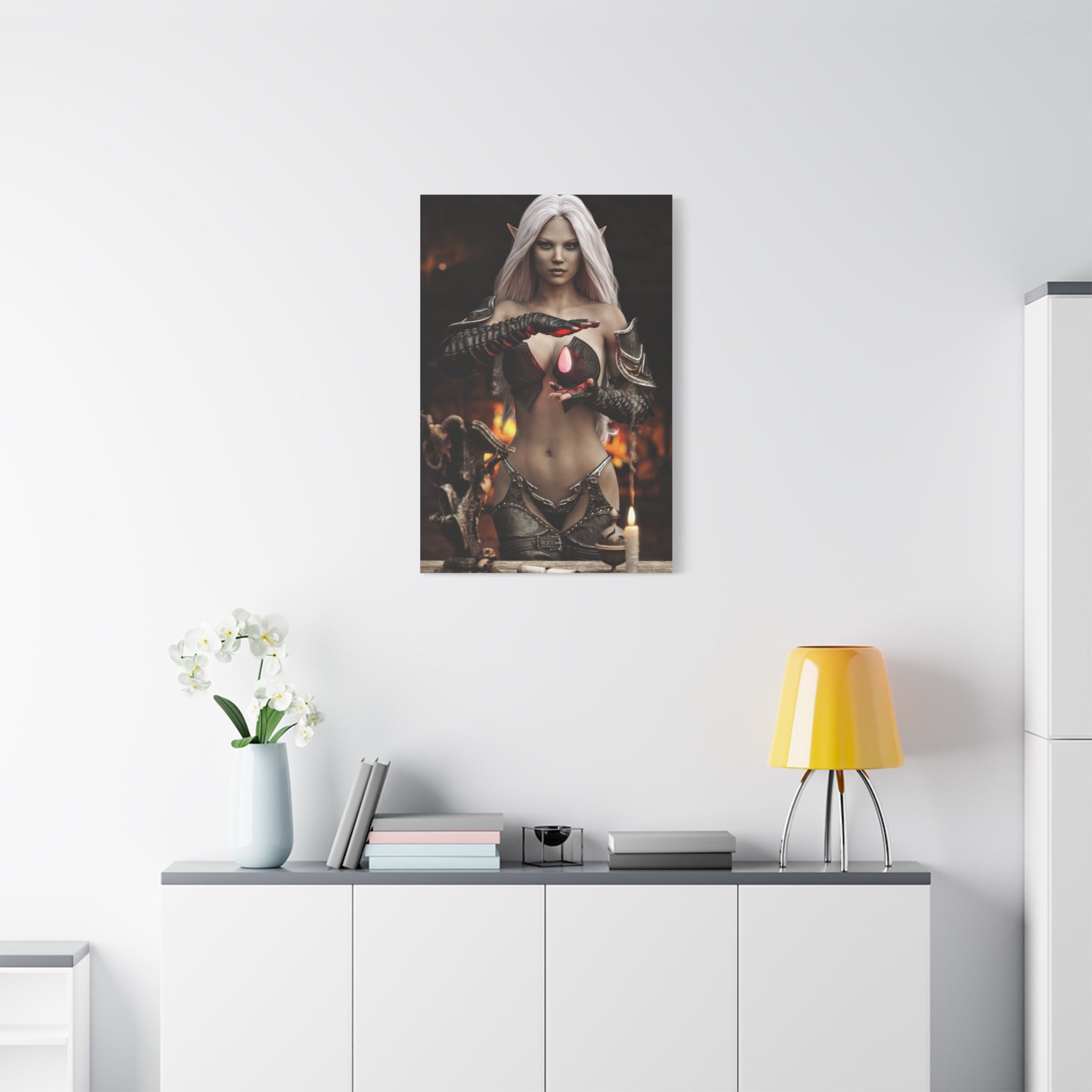 Dark Elf Sorceress Canvas Print — Fantasy Magic Wall Art- No AI- Human created illustration art