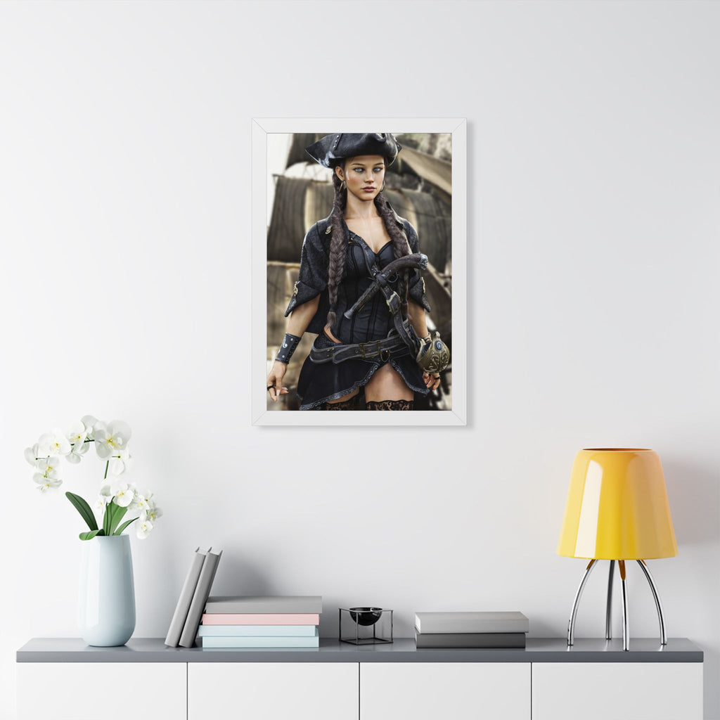Pirate Captain Portrait Framed Poster — Sexy Pirate Wall Art - No AI - Human created illustration art