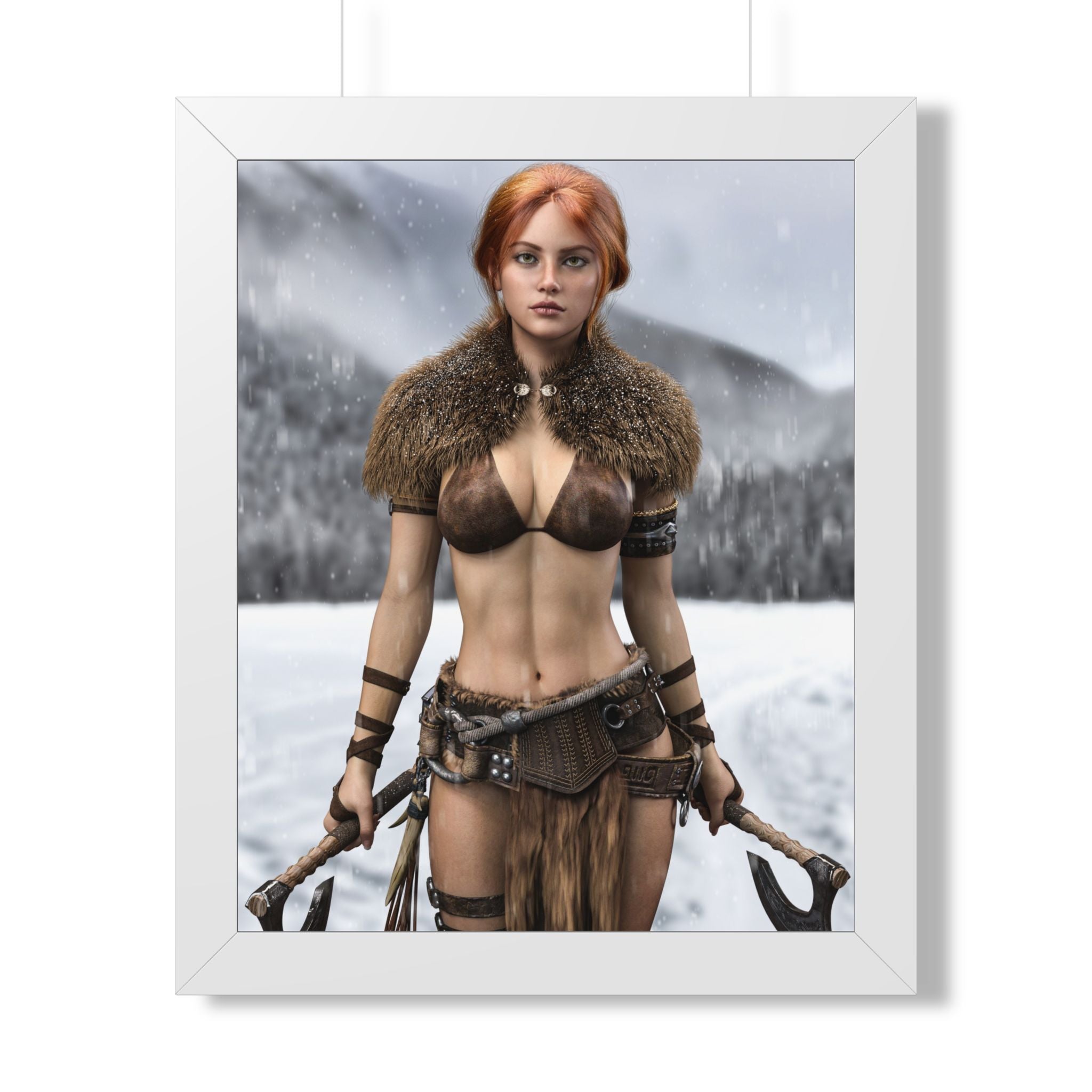 Viking Shieldmaiden Framed Poster — Redhead Warrior Art Print- No AI - Human created illustration art