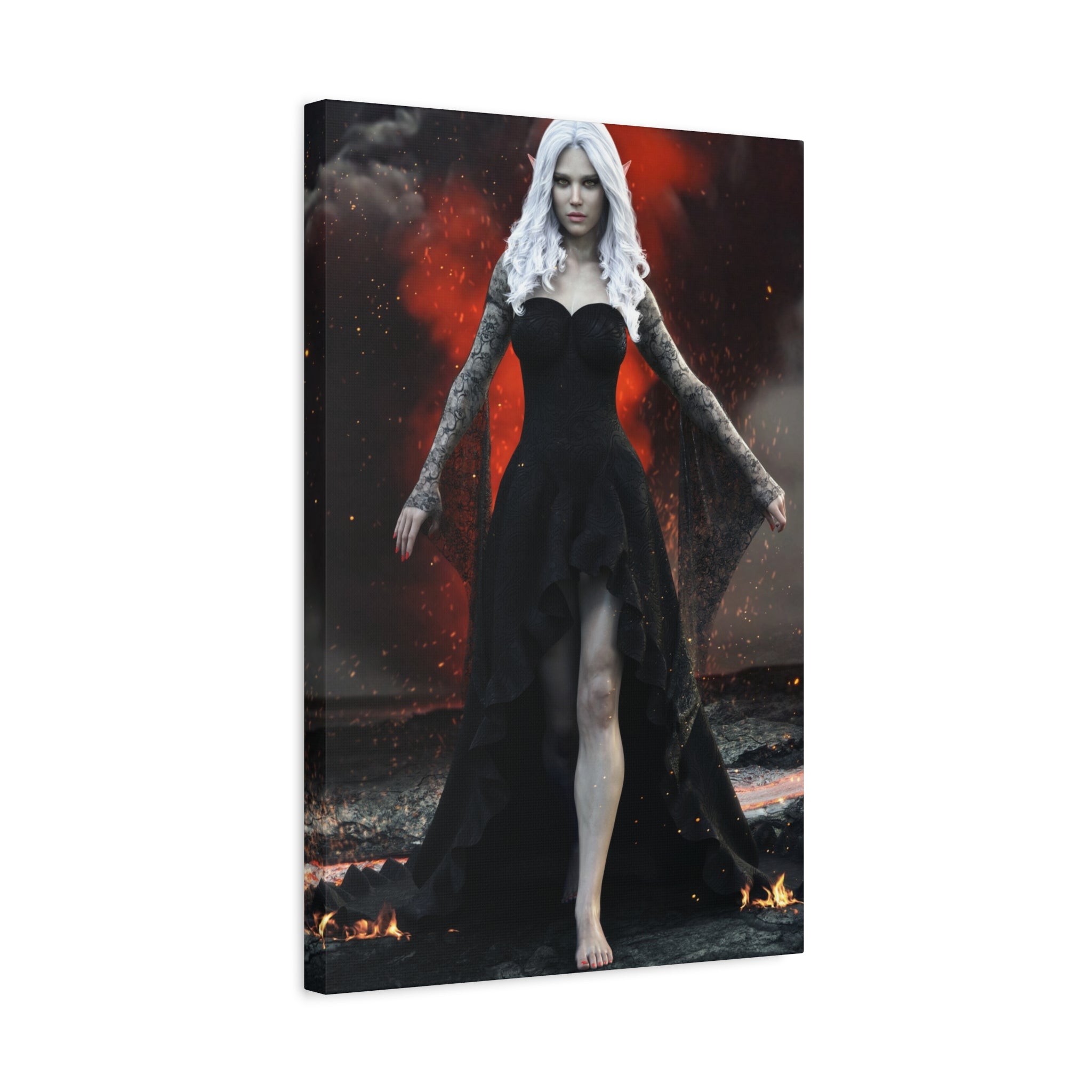 Dark Sorceress Canvas Print – Gothic Fantasy Wall Art- No AI- Human created illustration art