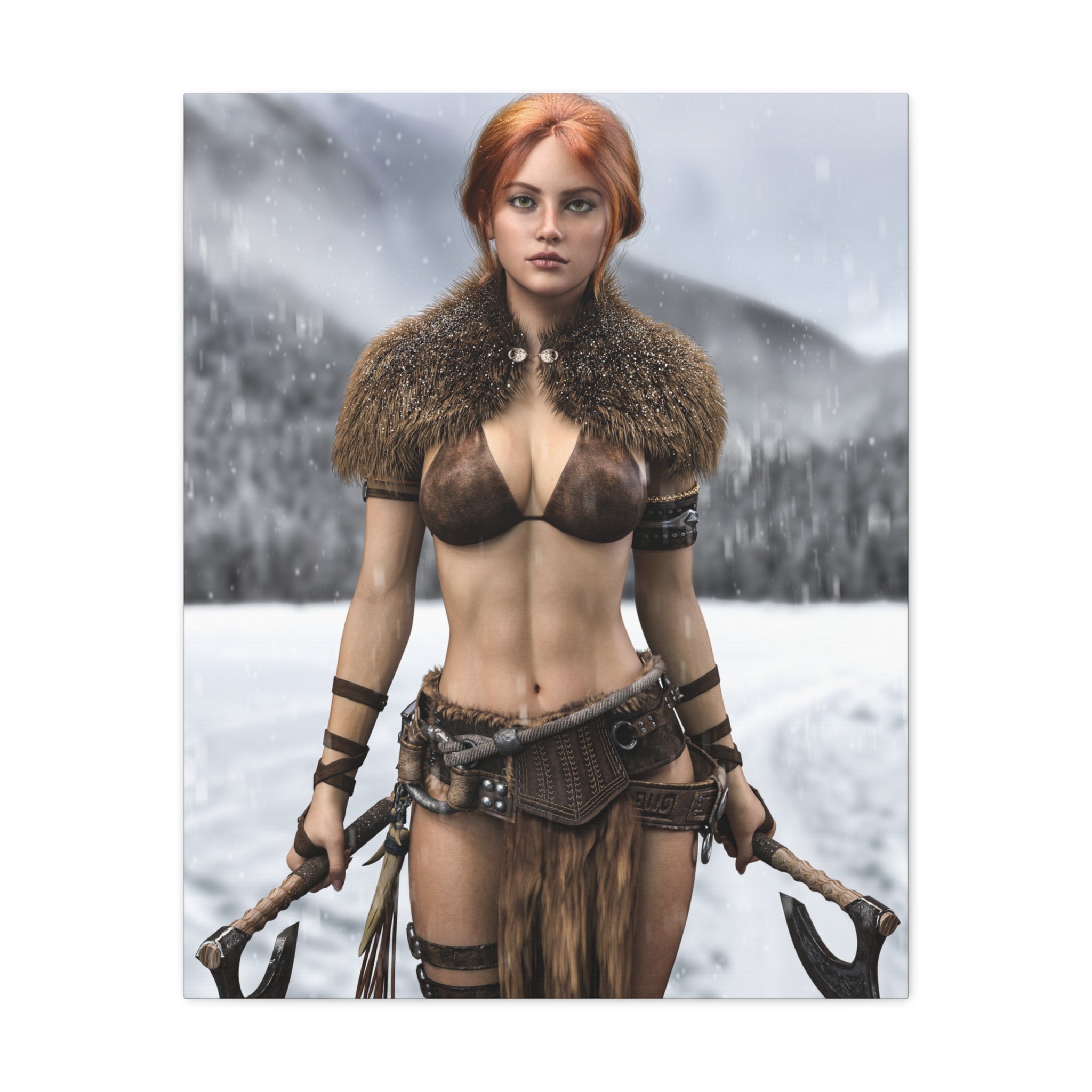 Viking Shieldmaiden Canvas Print — Matte Stretched Wall Art- No AI - Human created illustration art
