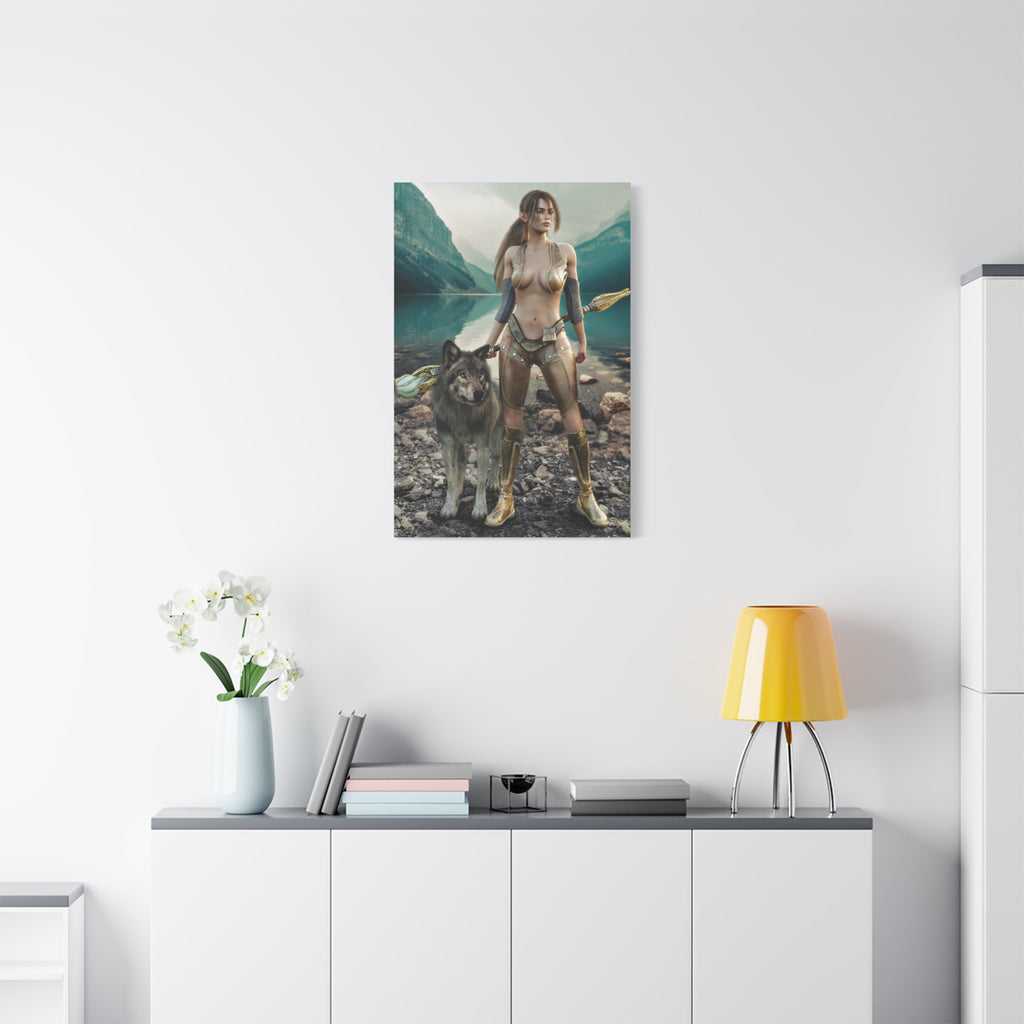 Druid and Wolf Fantasy Canvas Wall Art | Elven Guardian Nature Warrior