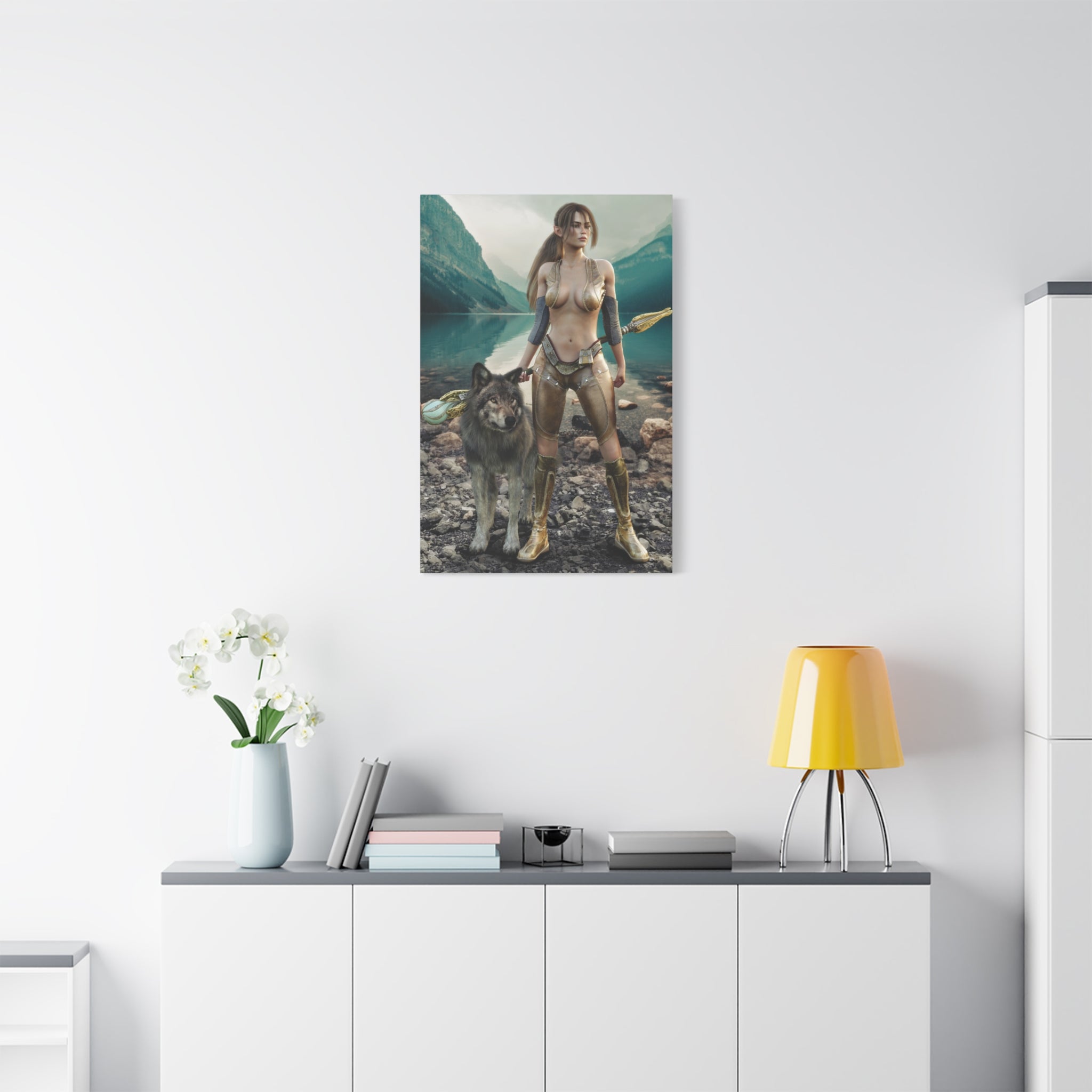 Druid and Wolf Fantasy Canvas Wall Art | Elven Guardian Nature Warrior