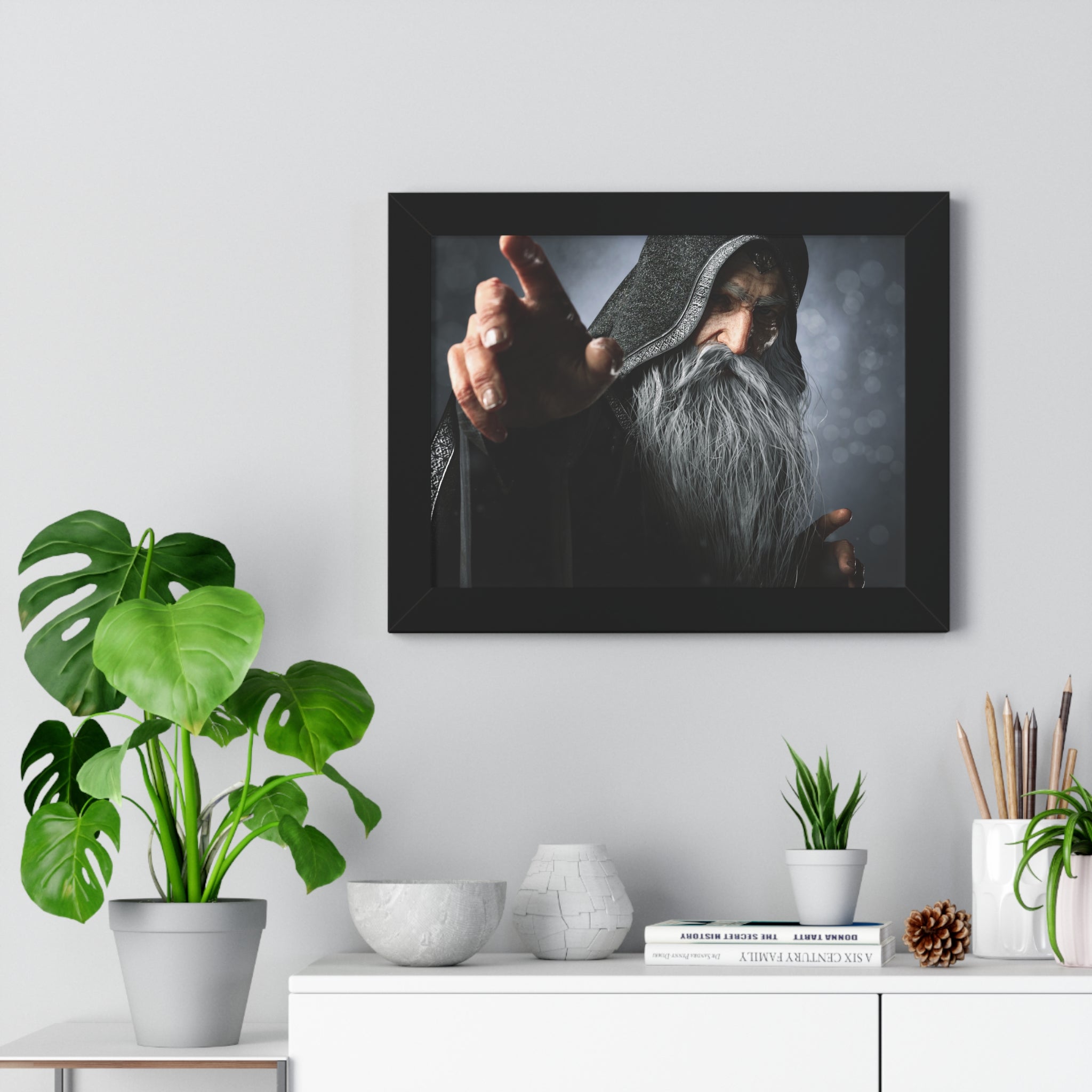 Framed Poster — Mystical Hooded Wizard Art Print - No AI - Human created illustration art