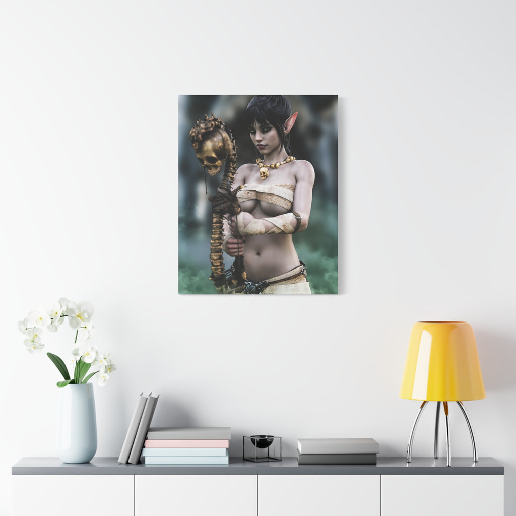 Dark Elf Necromancer Canvas Wall Art | Gothic Fantasy Sorceress Artwork