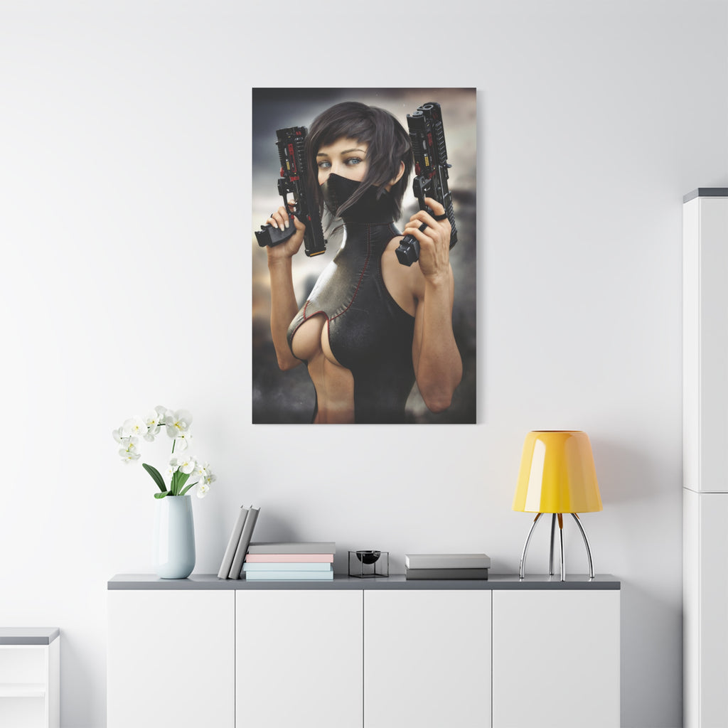 Futuristic Assassin Matte Canvas Wall Art - No Ai- Human created illustration art