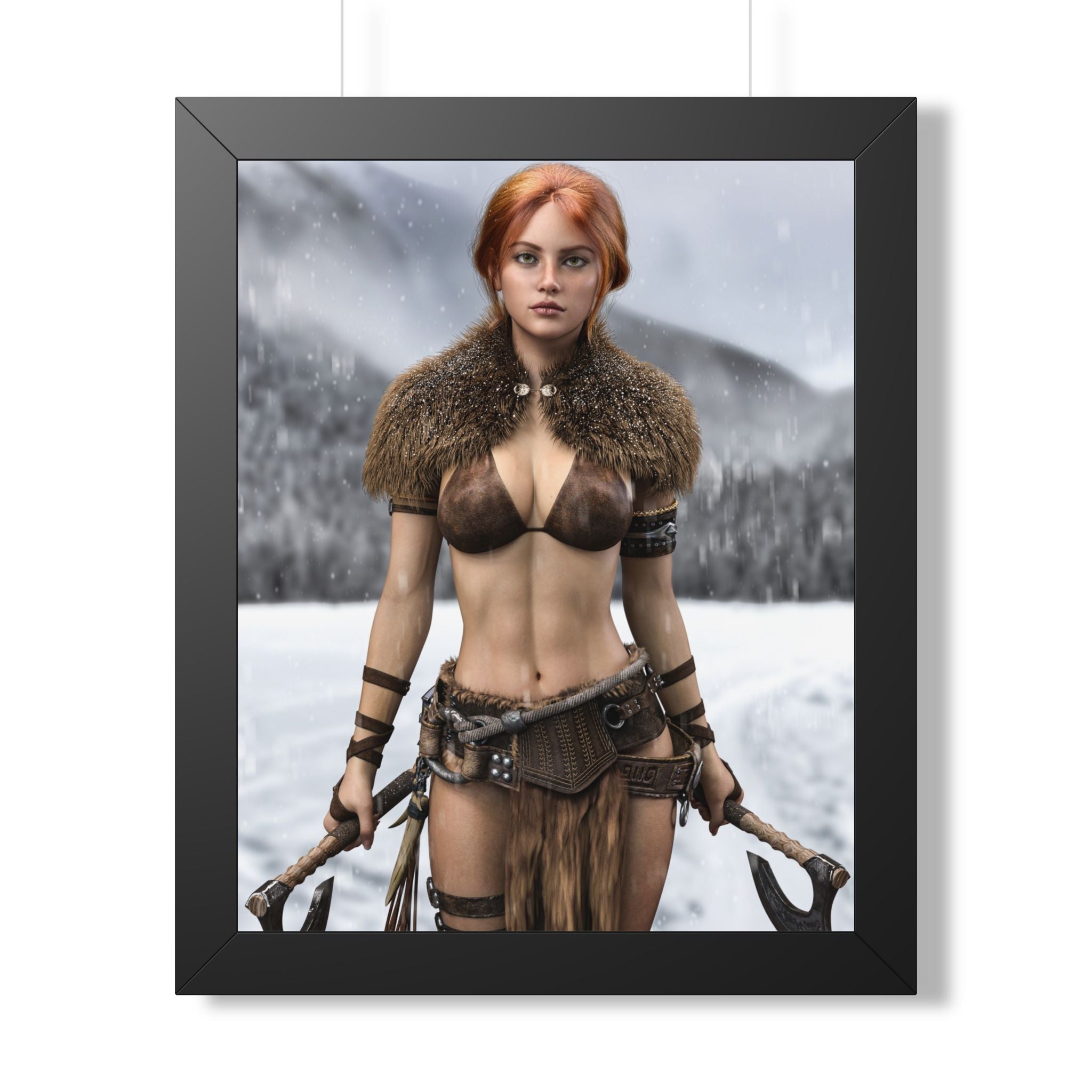 Viking Shieldmaiden Framed Poster — Redhead Warrior Art Print- No AI - Human created illustration art
