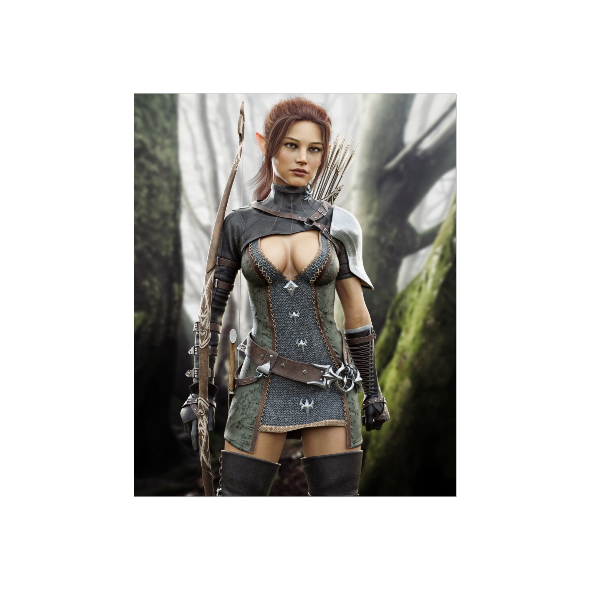 Fantasy Wood Elf Archer Warrior Fine Art Poster — Female Ranger Wall Art- No AI- Human created illustration art